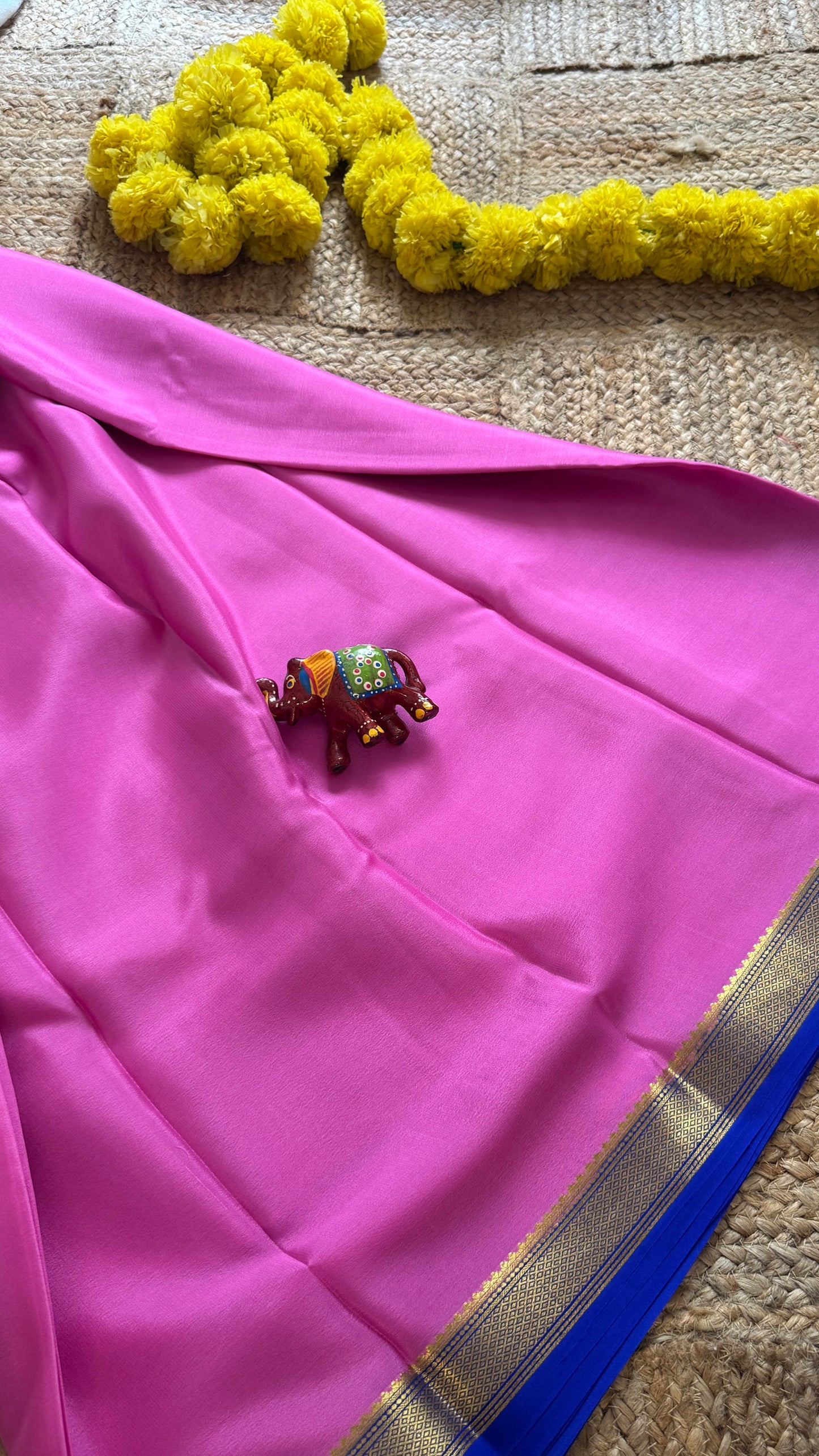 Mysore Silk Lite - Pink and Blue Boarder