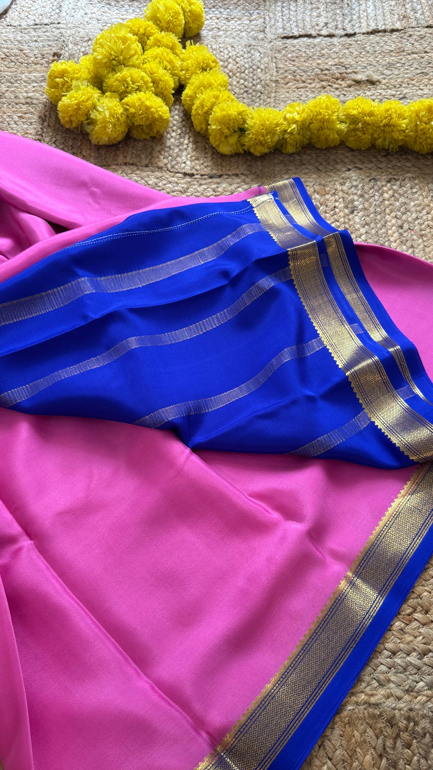 Mysore Silk Lite - Pink and Blue Boarder