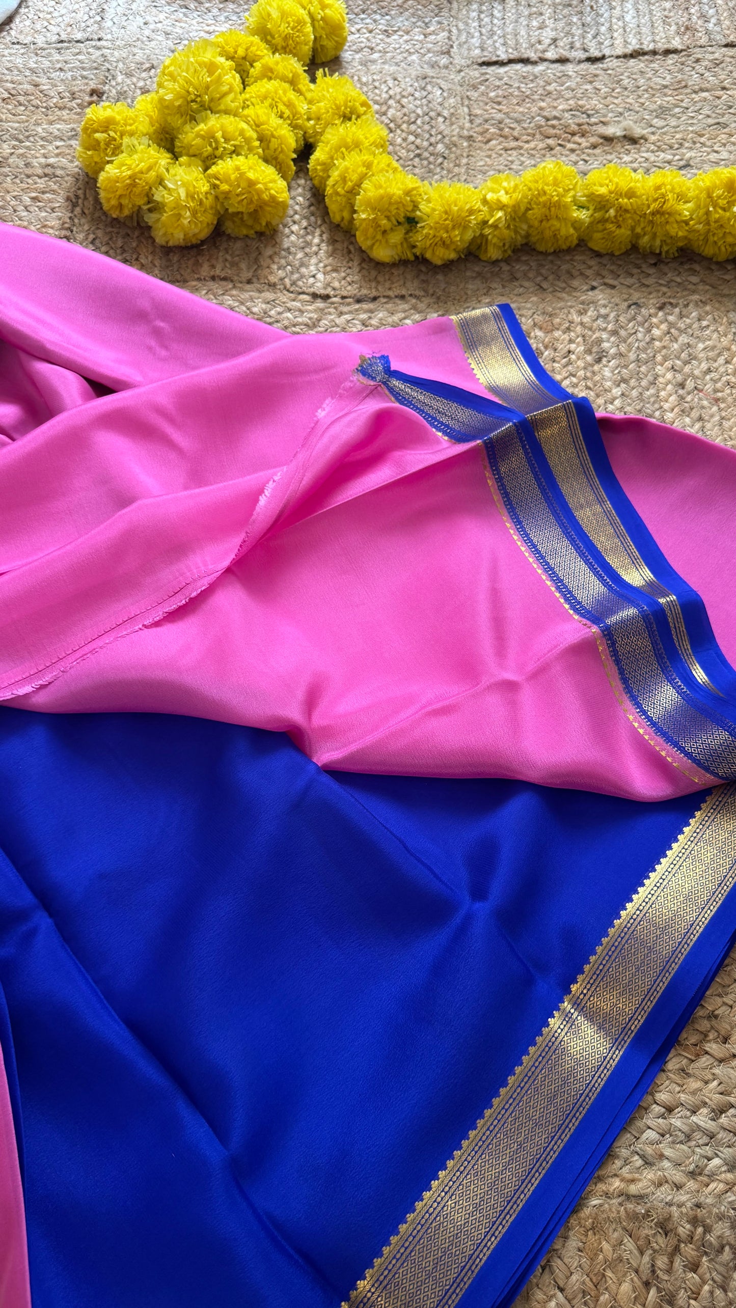Mysore Silk Lite - Pink and Blue Boarder