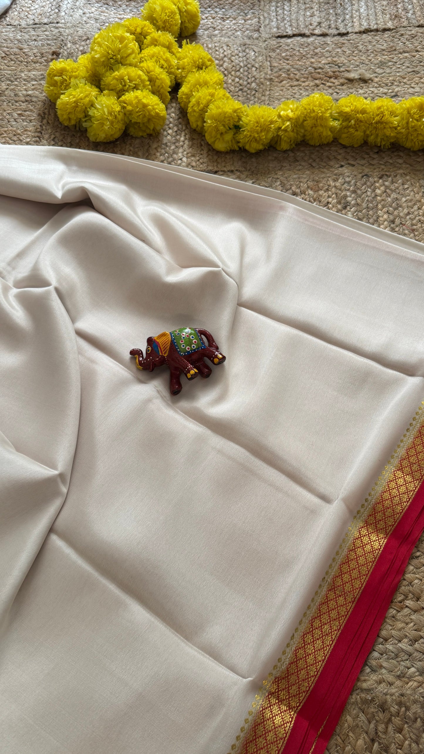 Mysore Silk Lite - White and Red Boarder