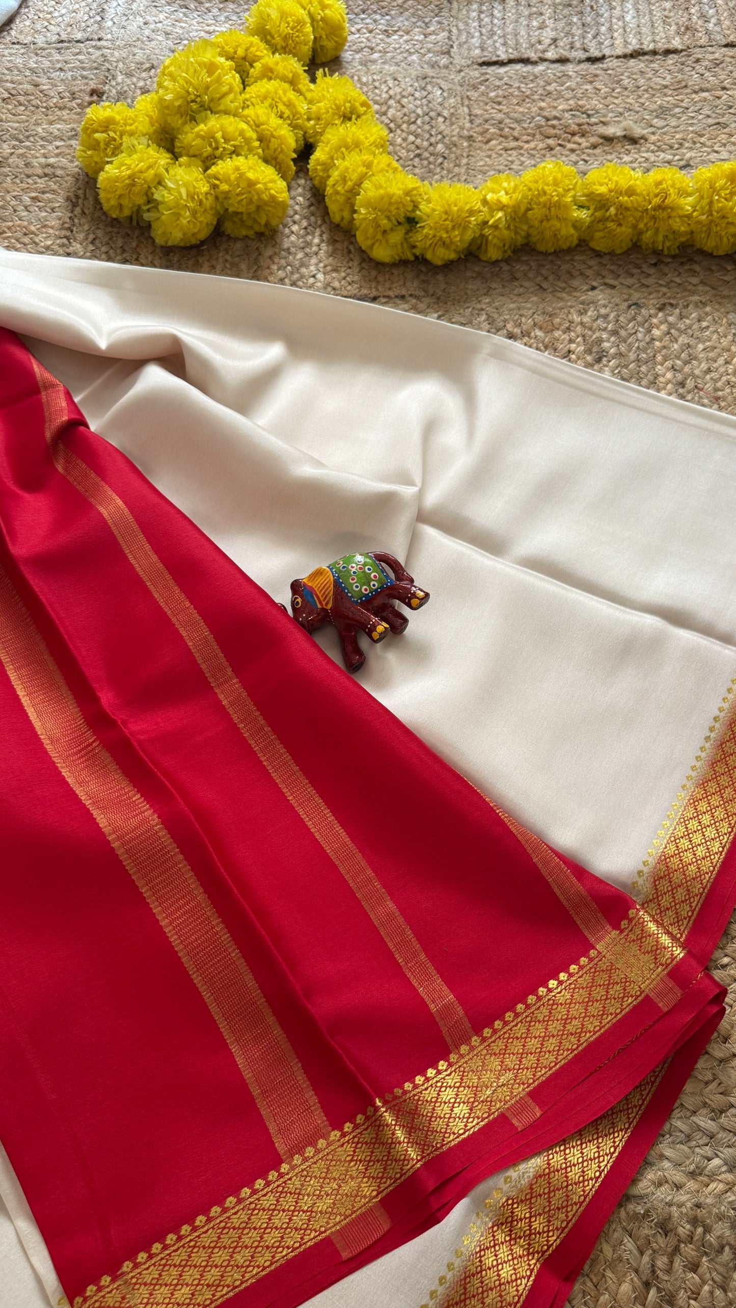 Mysore Silk Lite - White and Red Boarder