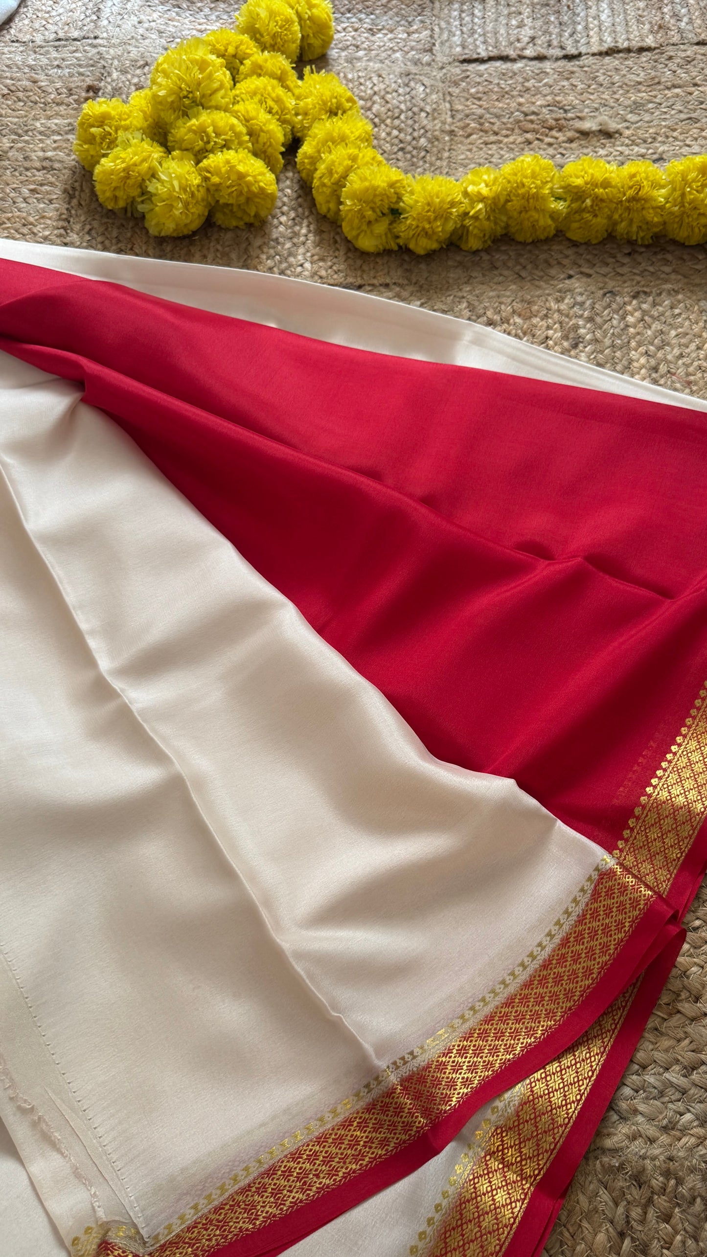 Mysore Silk Lite - White and Red Boarder