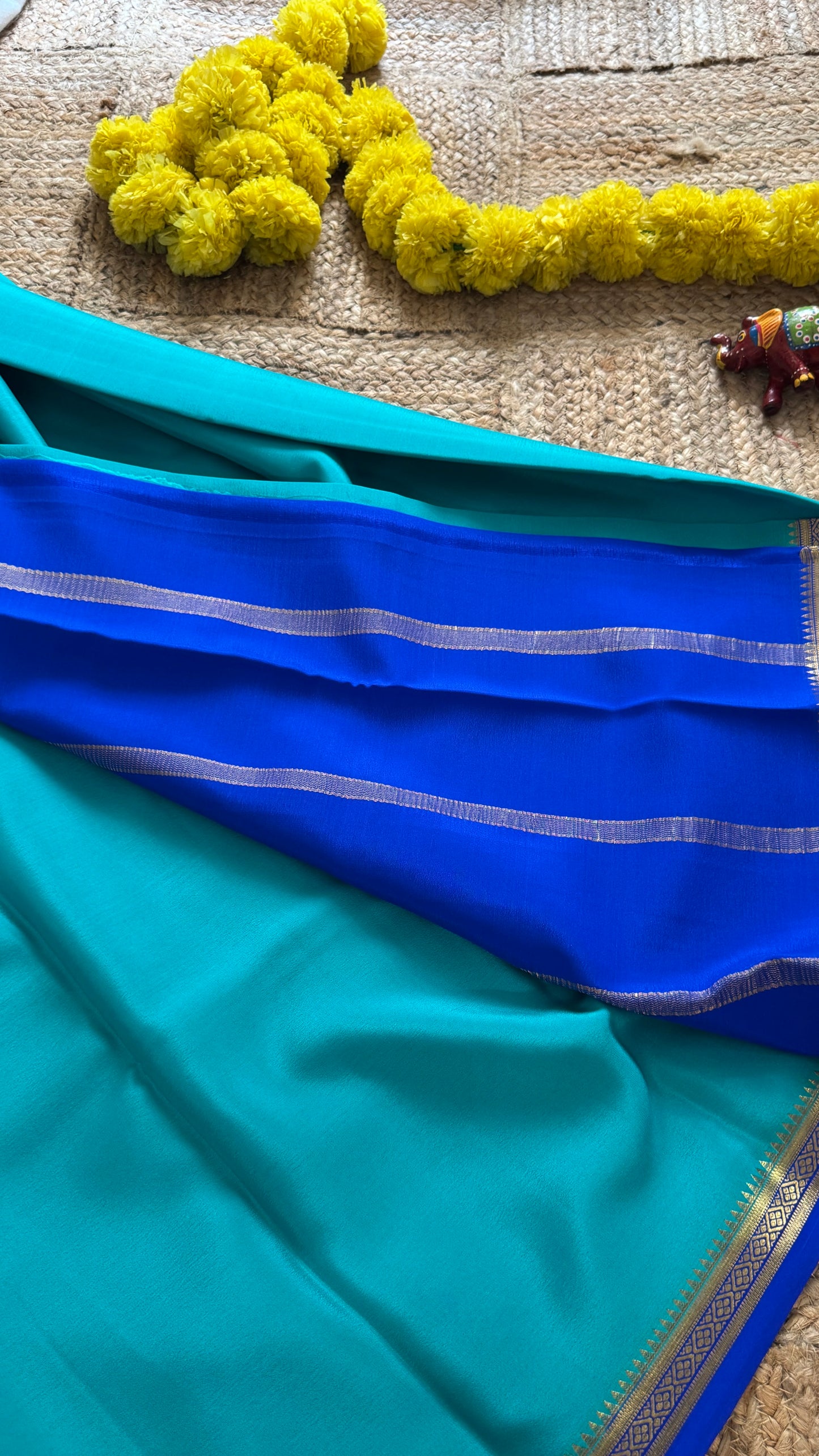 Mysore Silk Lite -Sky Blue and Royal Blue Boarder