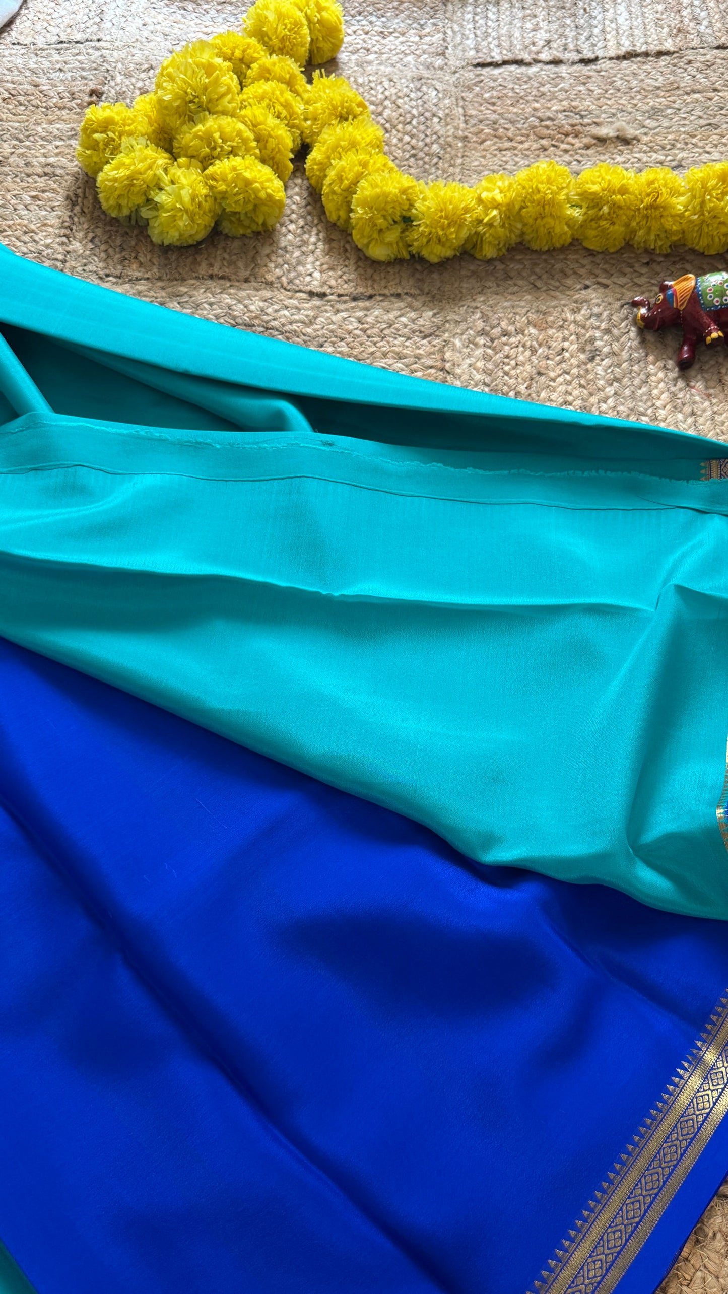 Mysore Silk Lite -Sky Blue and Royal Blue Boarder