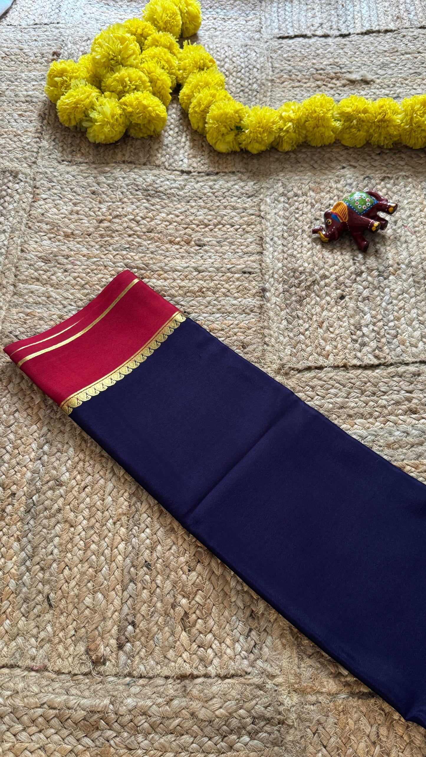 Mysore Silk Lite - Navy Blue and Maroon Boarder