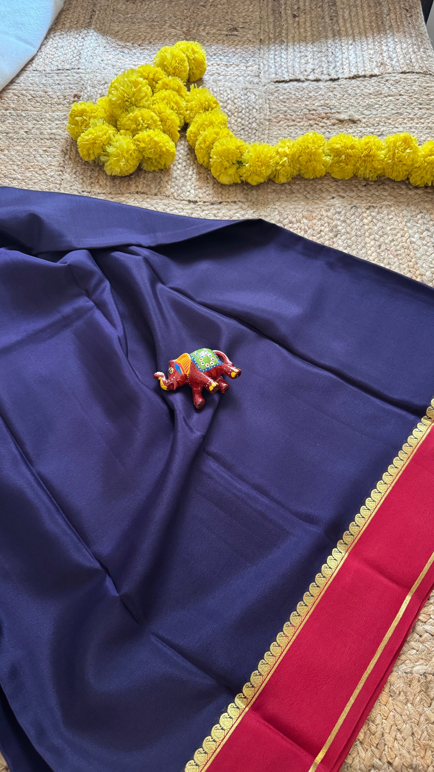 Mysore Silk Lite - Navy Blue and Maroon Boarder