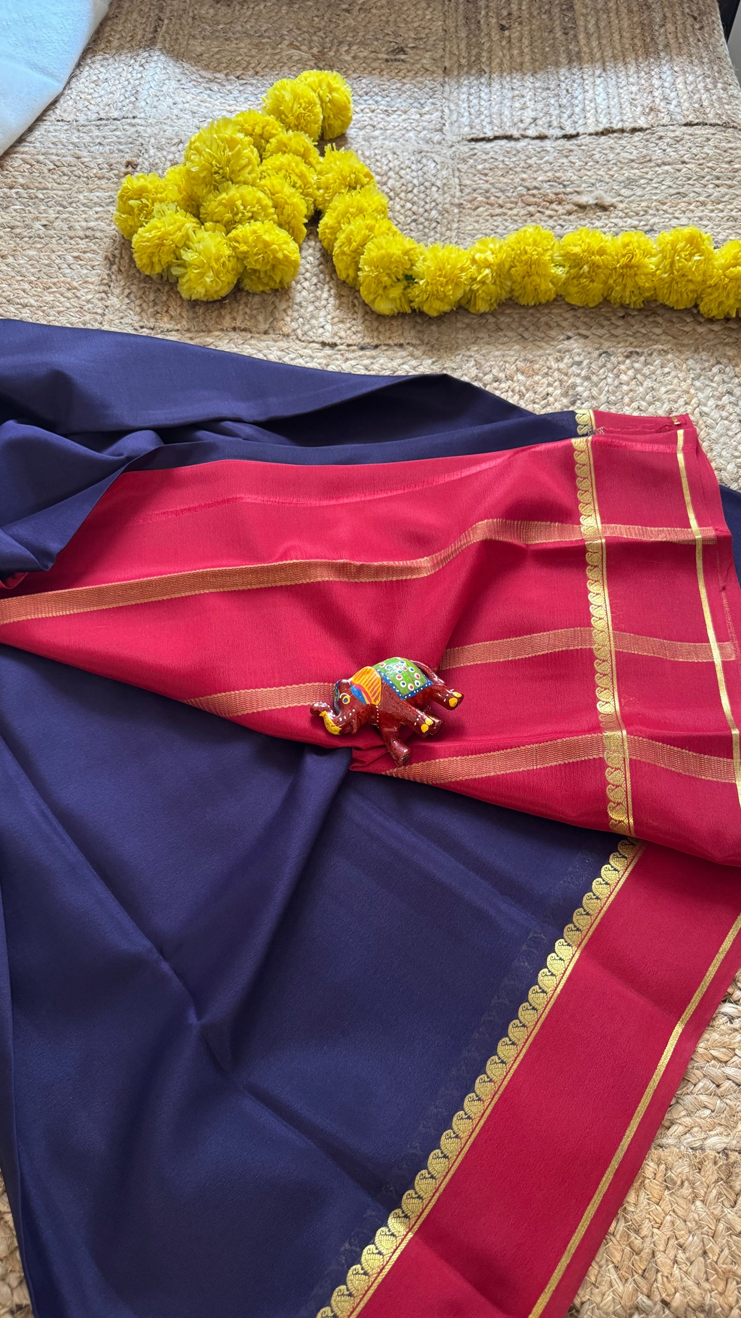 Mysore Silk Lite - Navy Blue and Maroon Boarder