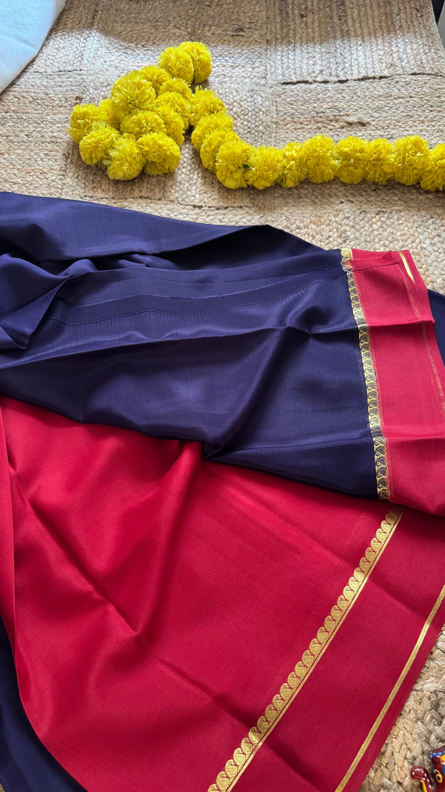 Mysore Silk Lite - Navy Blue and Maroon Boarder