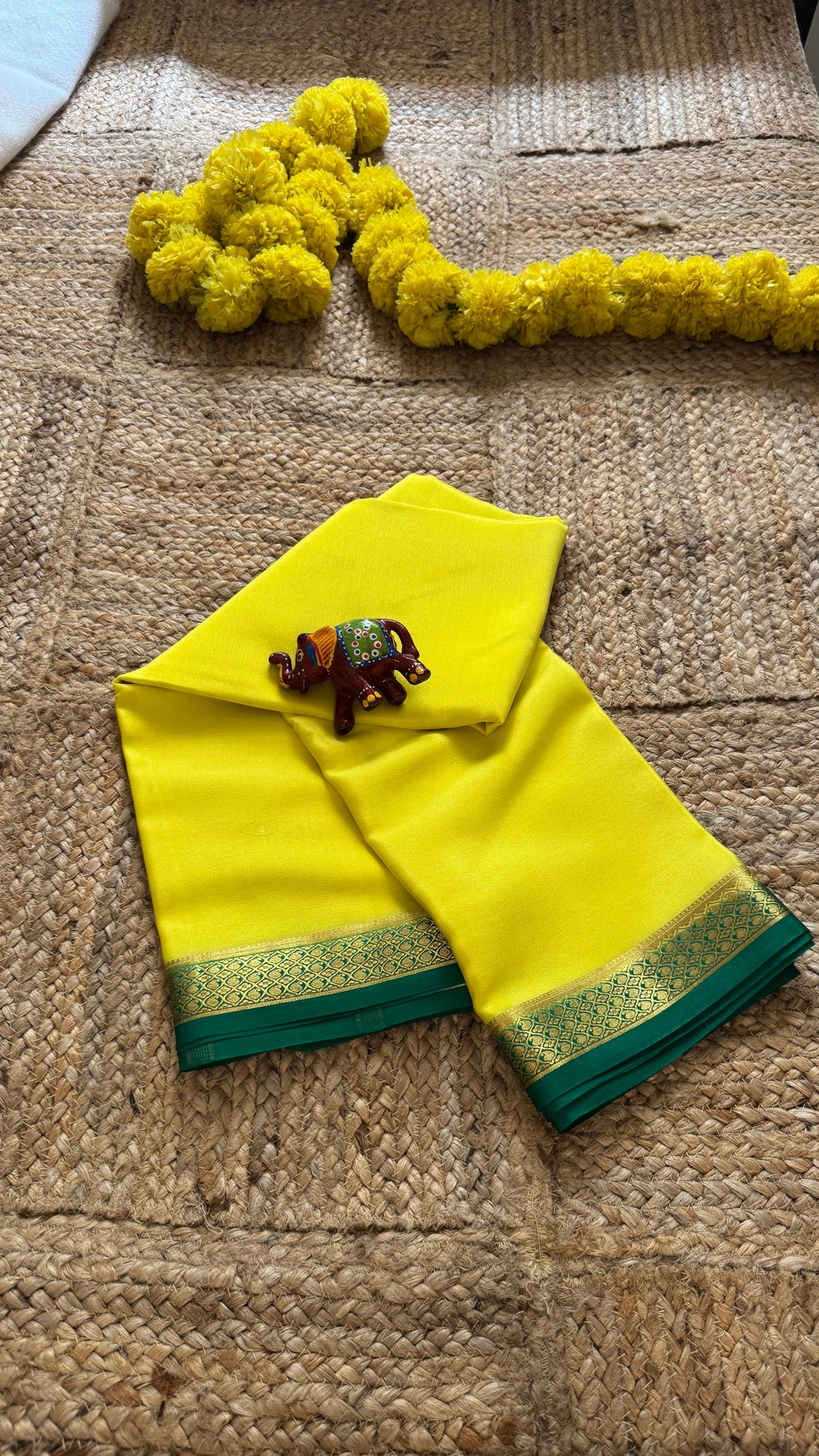 Mysore Silk Lite - Yellow and Green Boarder