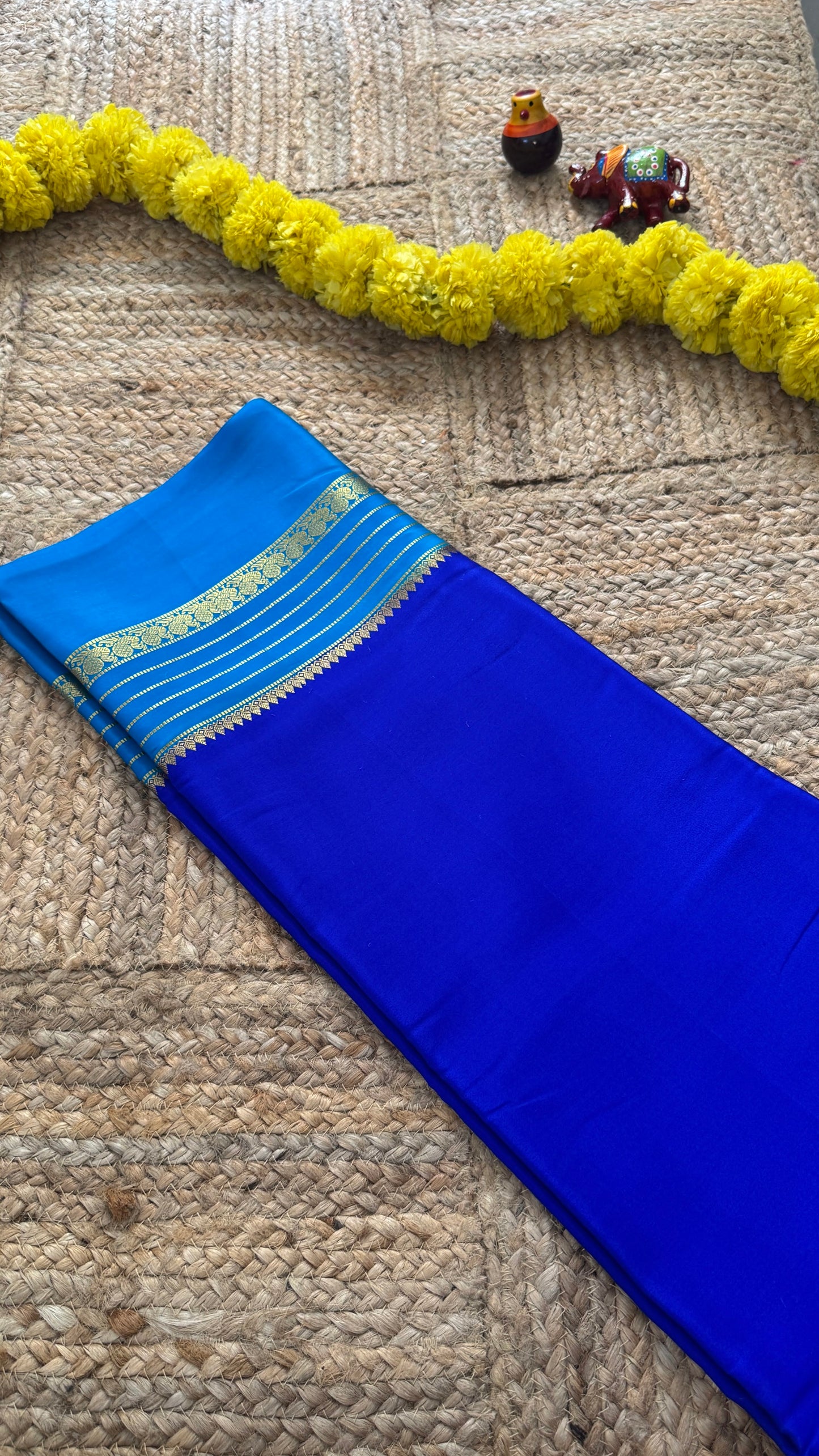 Mysore Silk Saree - Royal Blue and Blue Peacock Boarder