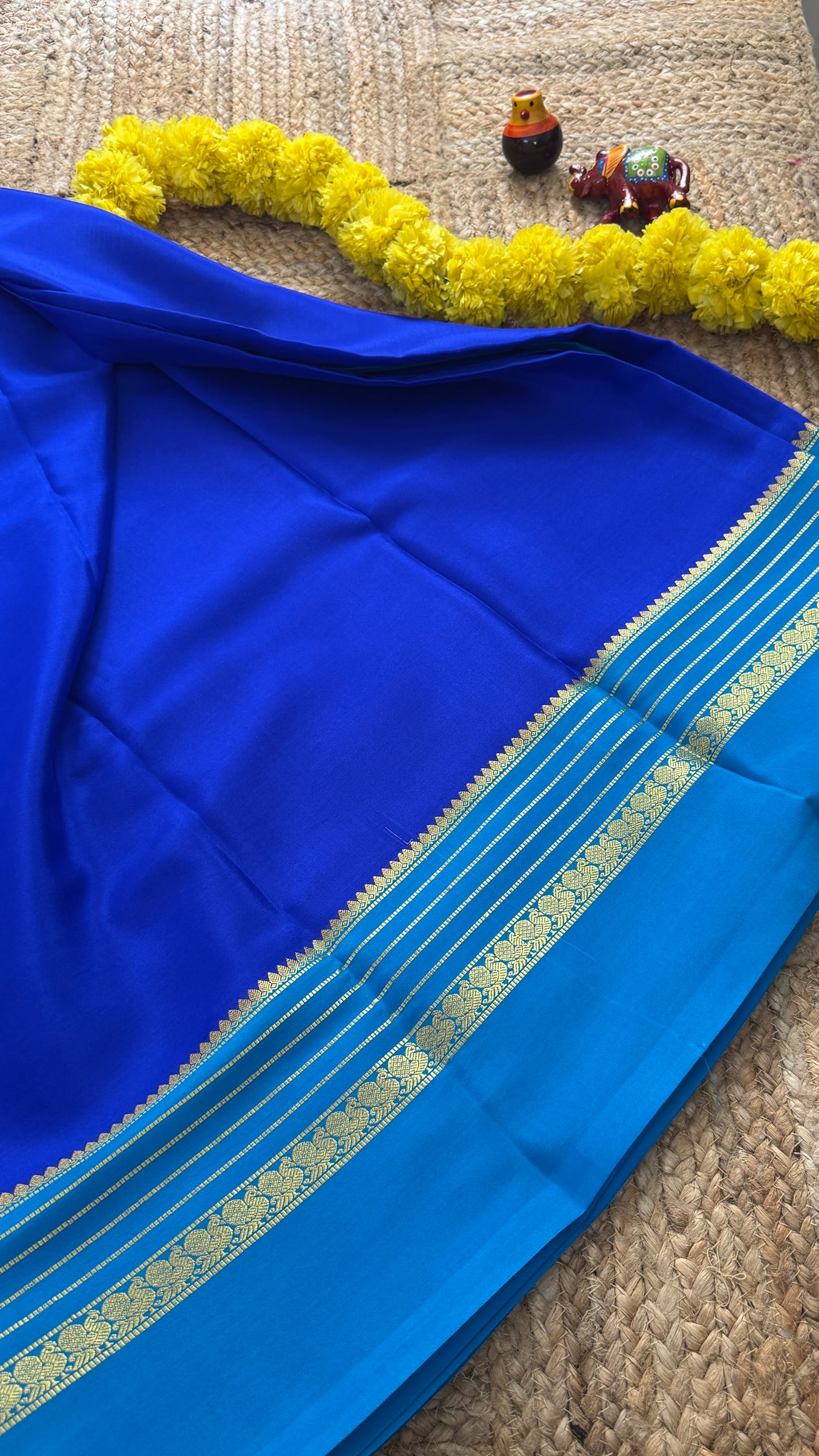 Mysore Silk Saree - Royal Blue and Blue Peacock Boarder