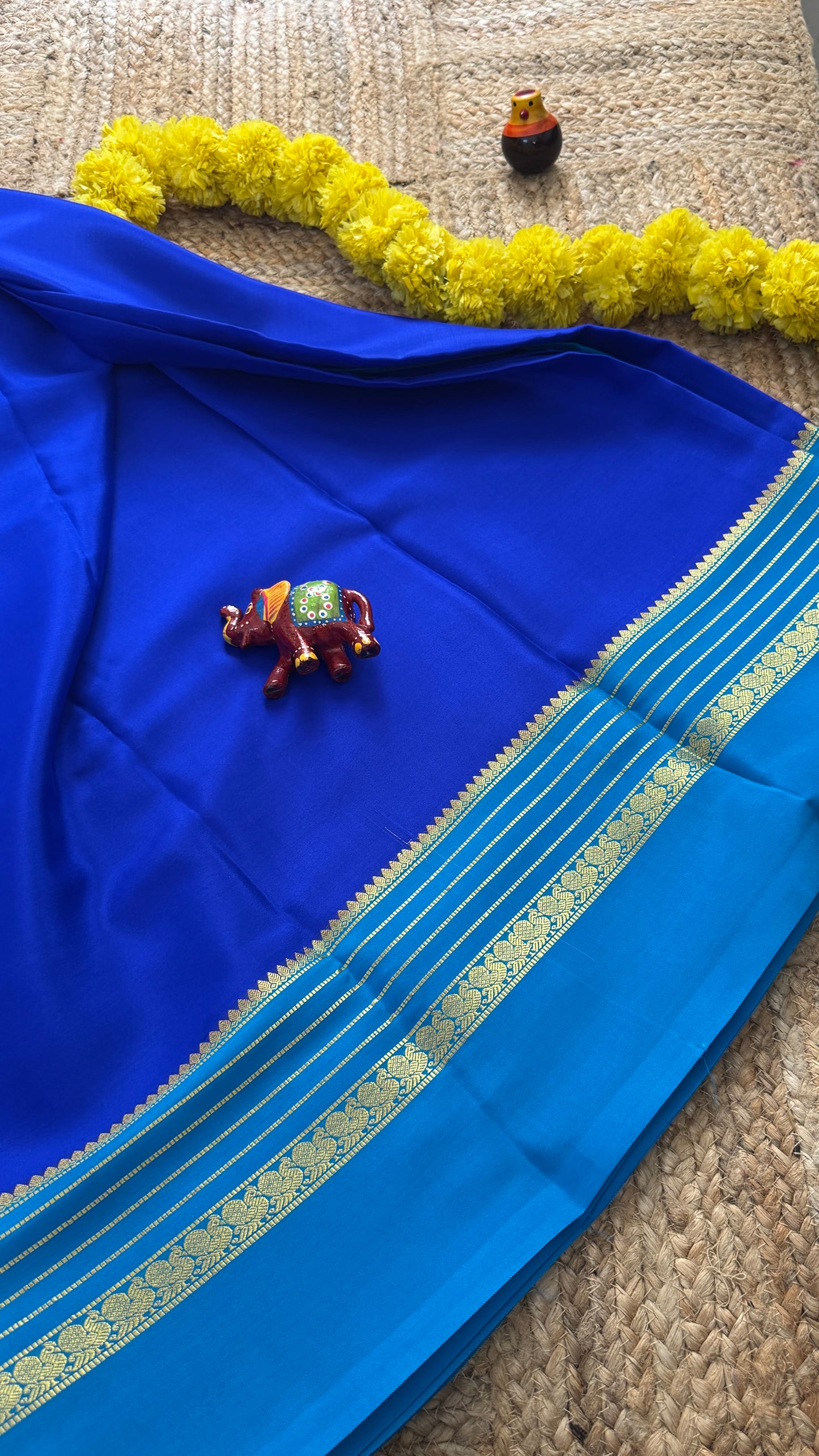 Mysore Silk Saree - Royal Blue and Blue Peacock Boarder