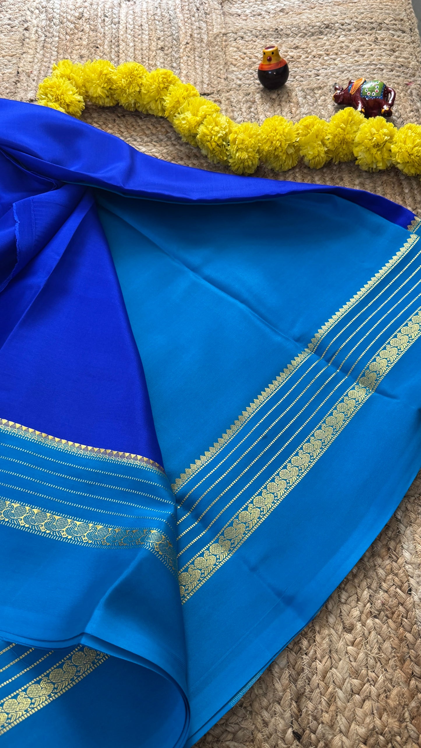 Mysore Silk Saree - Royal Blue and Blue Peacock Boarder