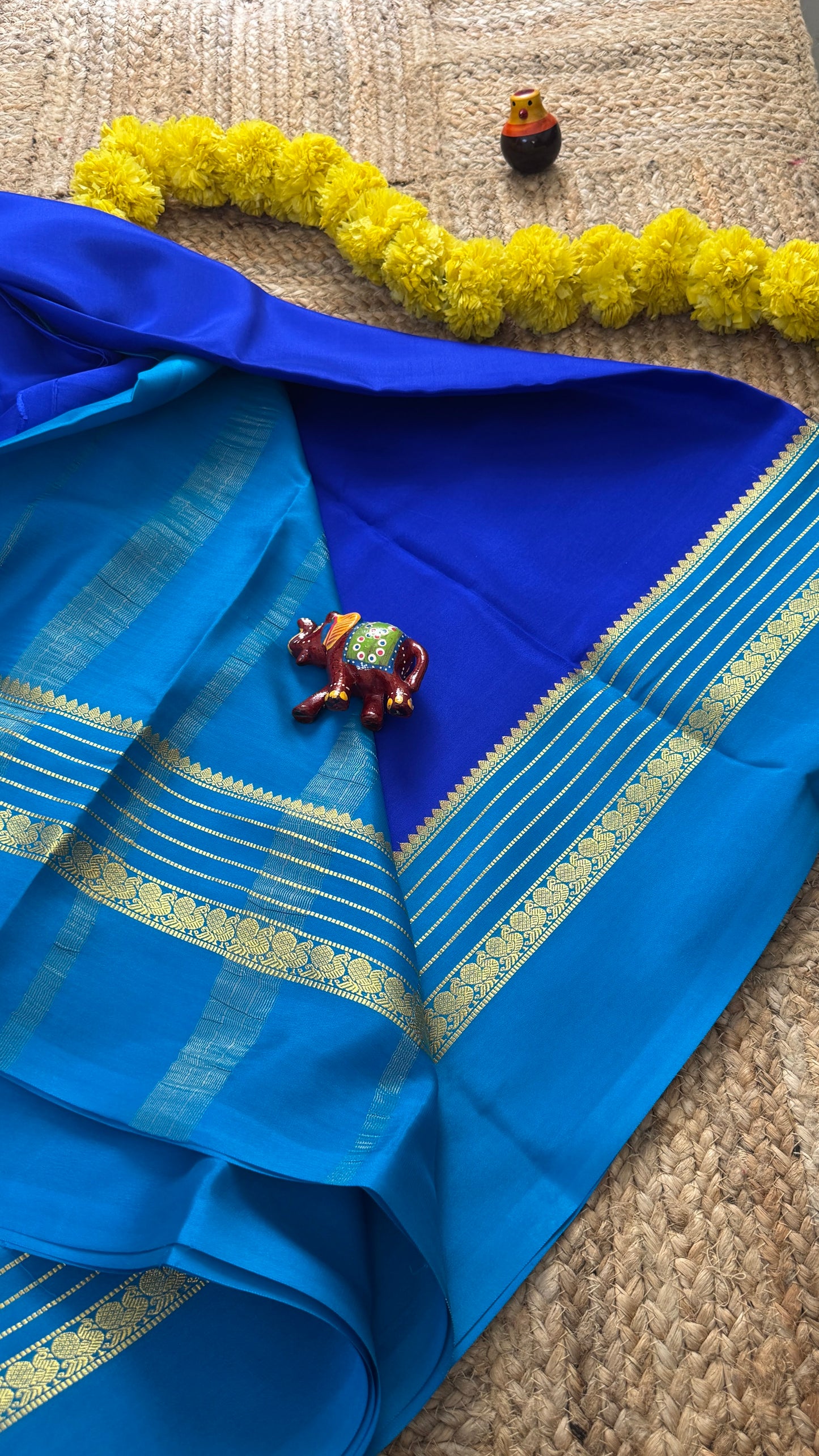 Mysore Silk Saree - Royal Blue and Blue Peacock Boarder