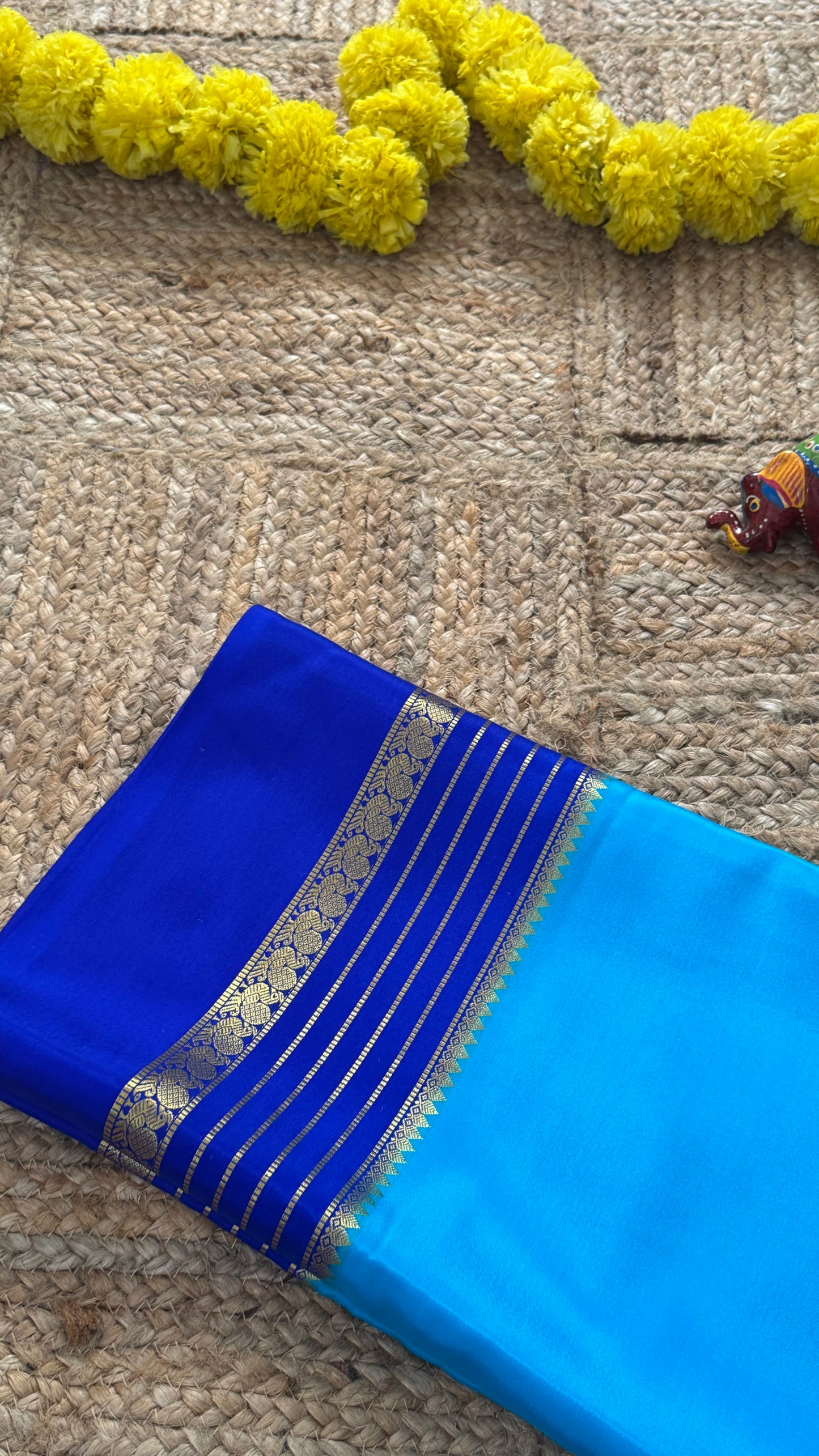 Mysore Silk Saree - Blue and Royal Blue Peacock Boarder