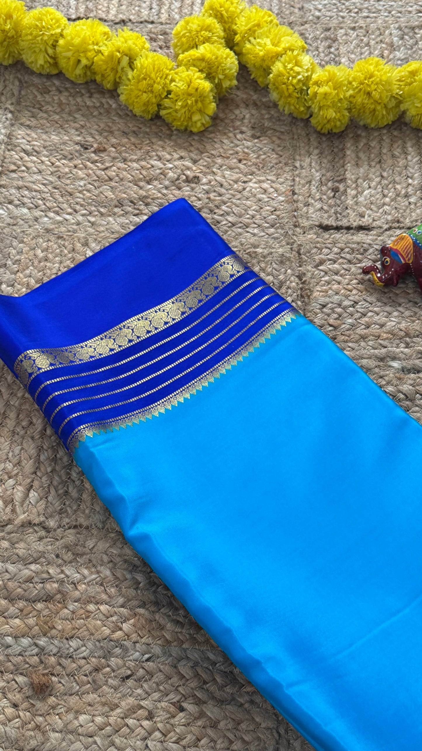 Mysore Silk Saree - Blue and Royal Blue Peacock Boarder