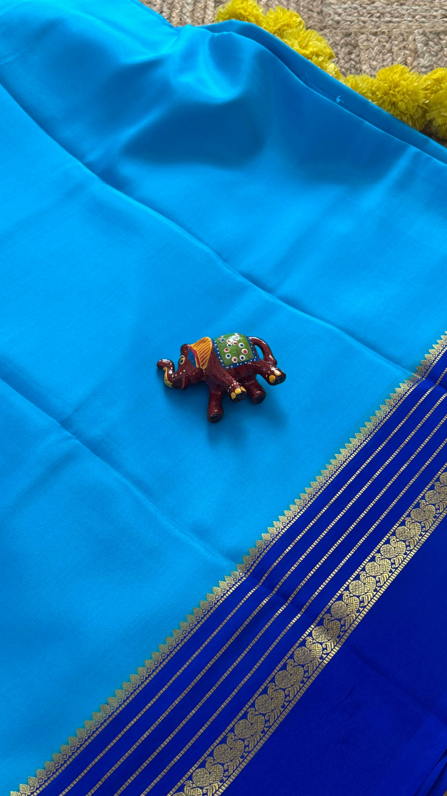 Mysore Silk Saree - Blue and Royal Blue Peacock Boarder