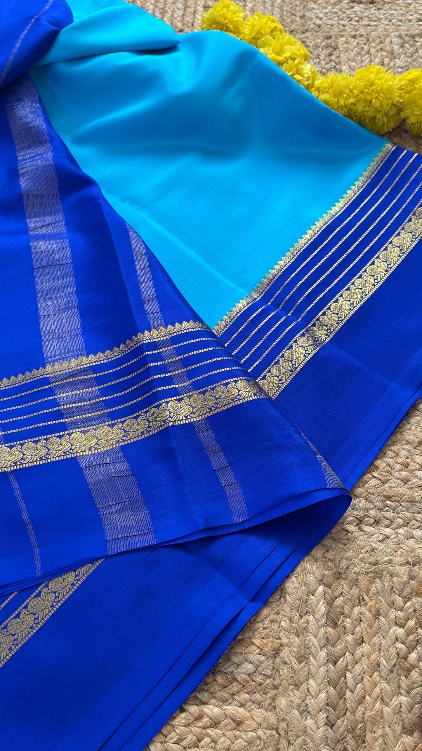 Mysore Silk Saree - Blue and Royal Blue Peacock Boarder
