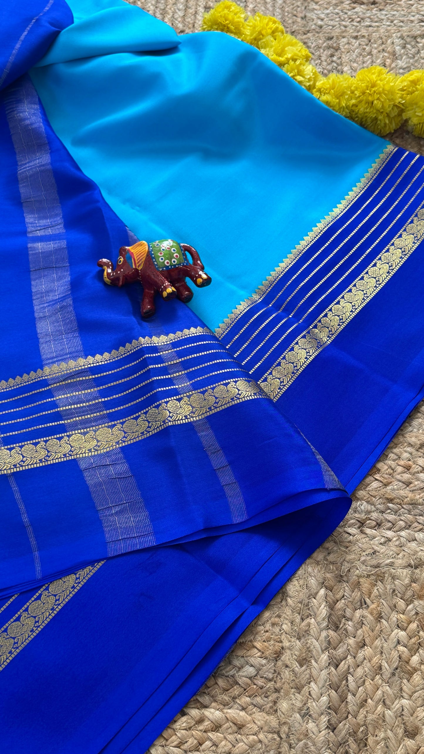 Mysore Silk Saree - Blue and Royal Blue Peacock Boarder