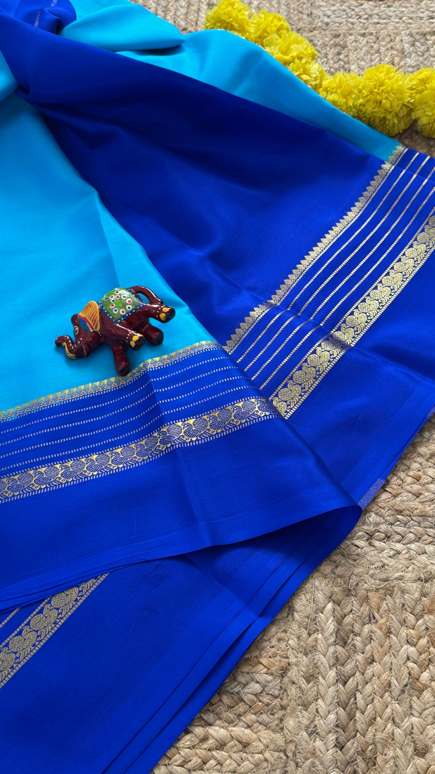 Mysore Silk Saree - Blue and Royal Blue Peacock Boarder
