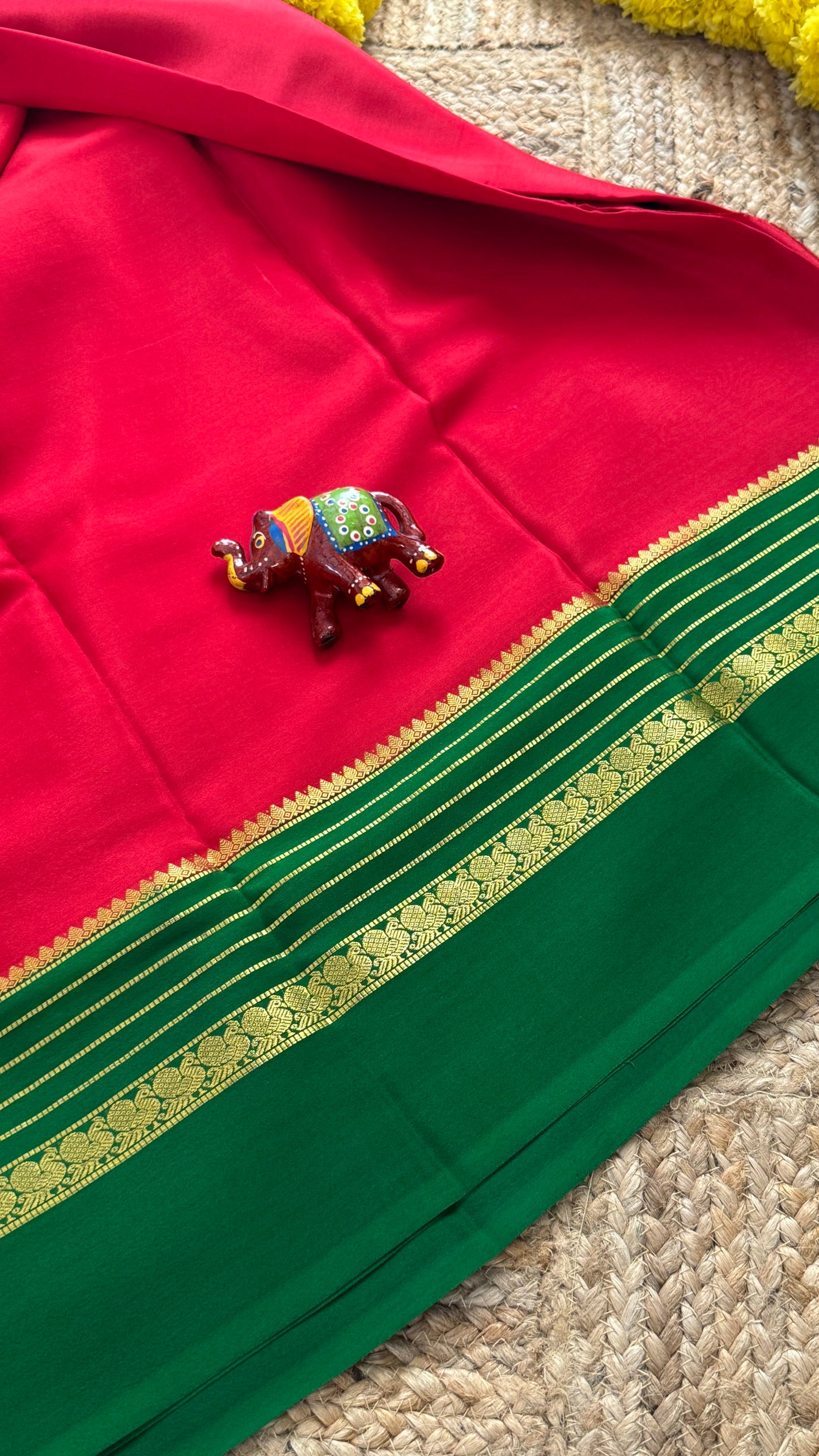 Mysore Silk Saree - Red and Green Peacock Boarder