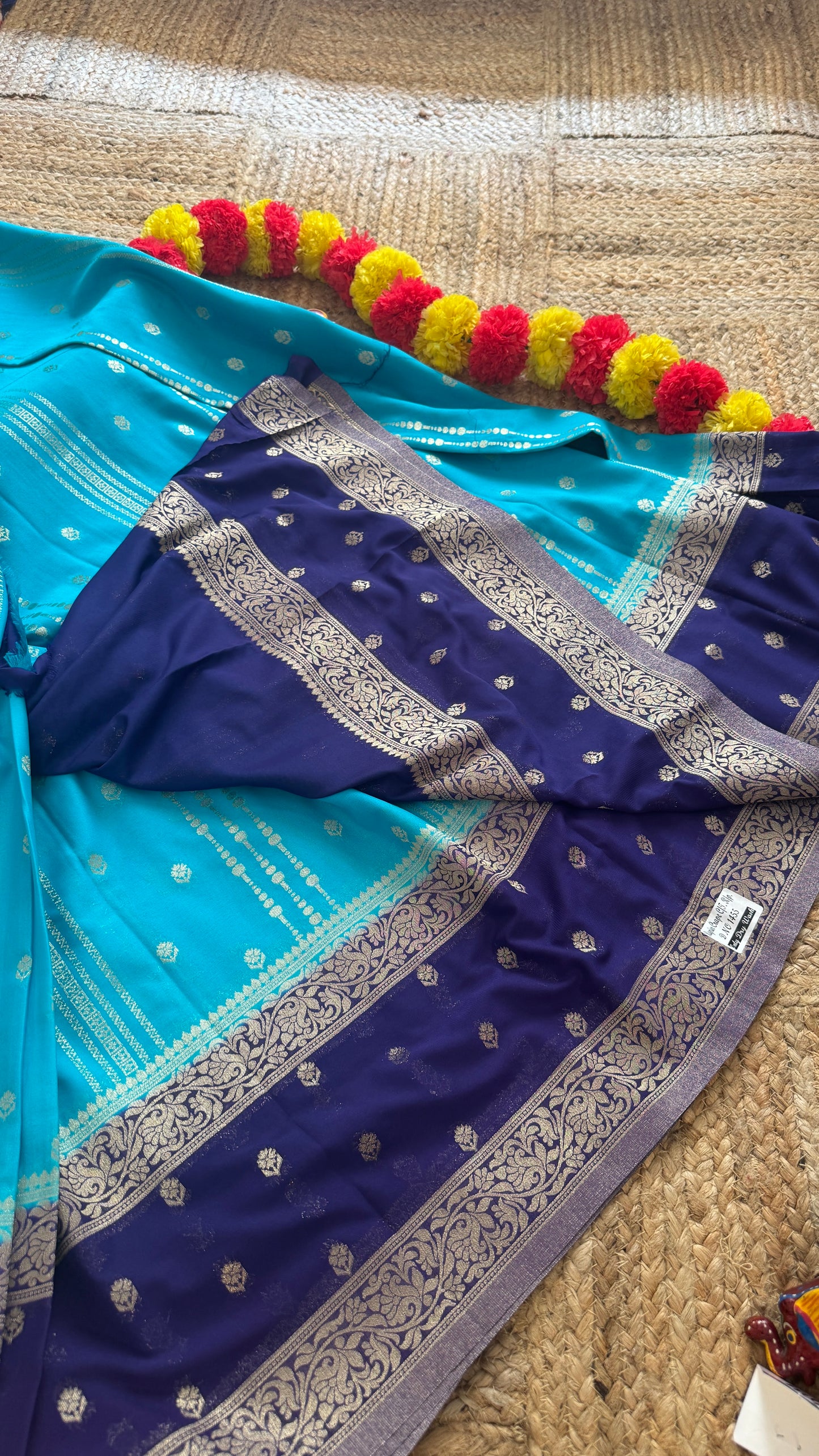 Semi Silk Sarees Rapier Silk - Sky Blue and Navy Blue