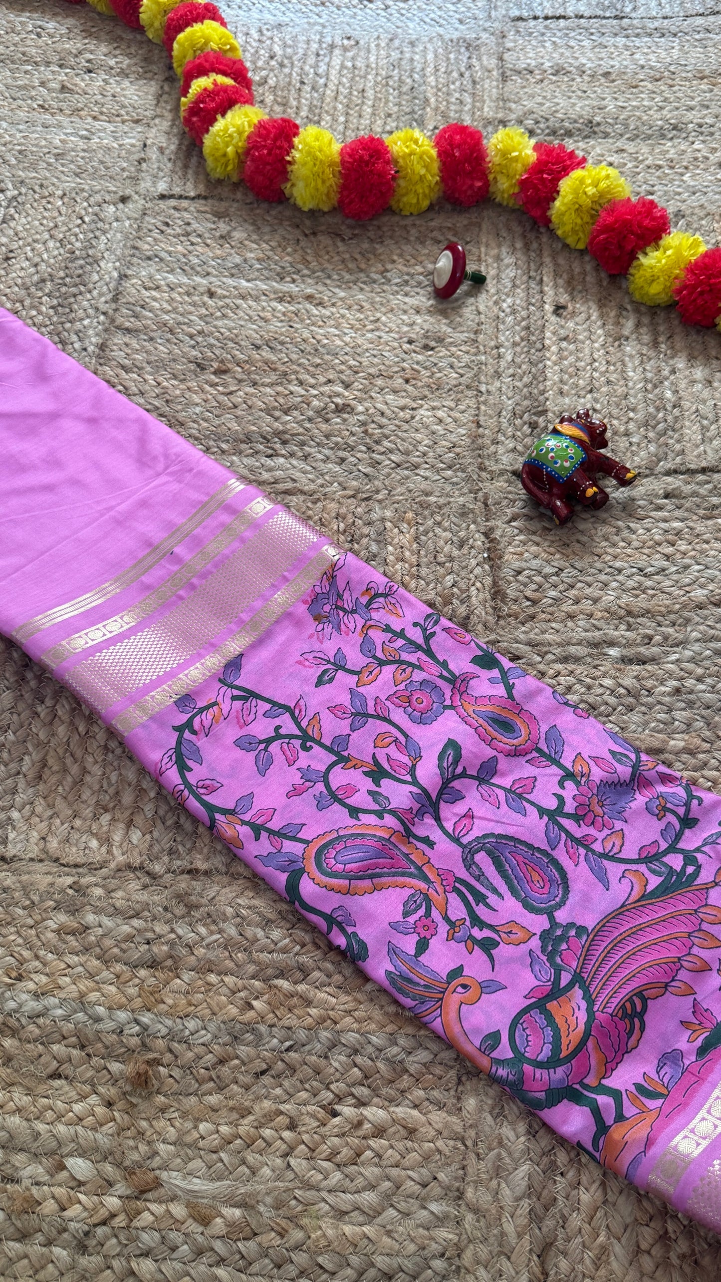 Semi Silk Kalamkari Print Saree - Pink1