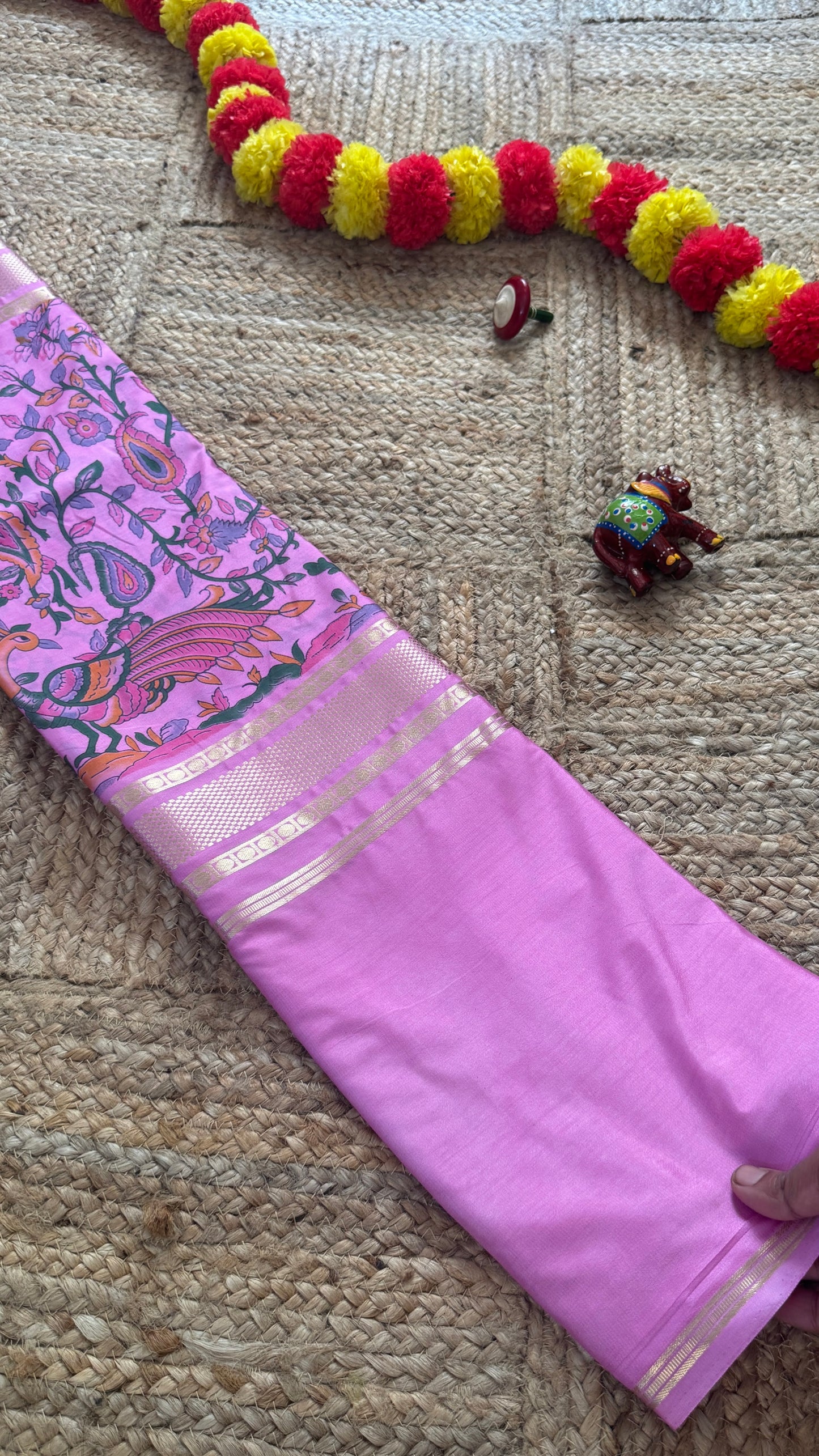 Semi Silk Kalamkari Print Saree - Pink1