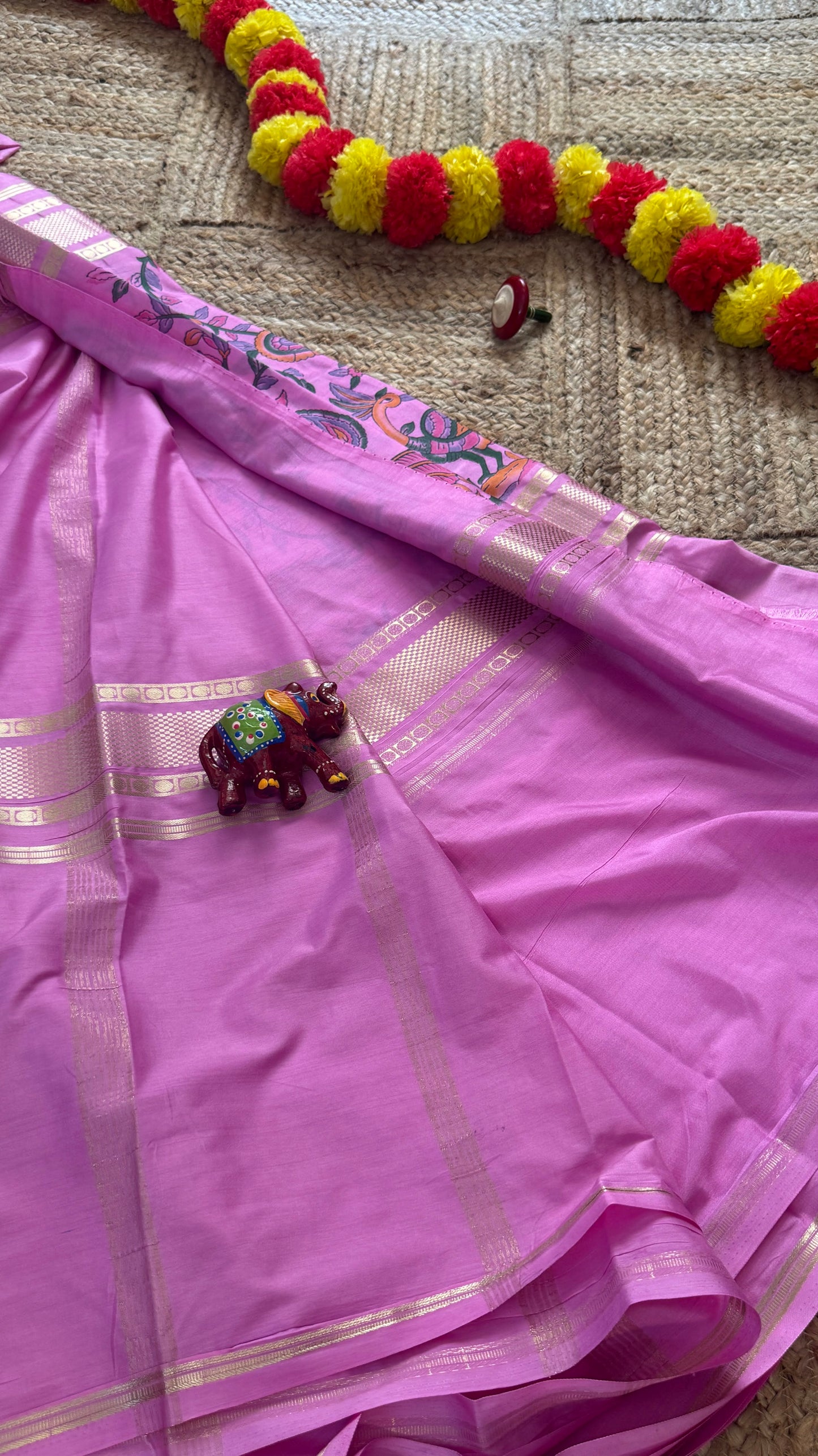 Semi Silk Kalamkari Print Saree - Pink1