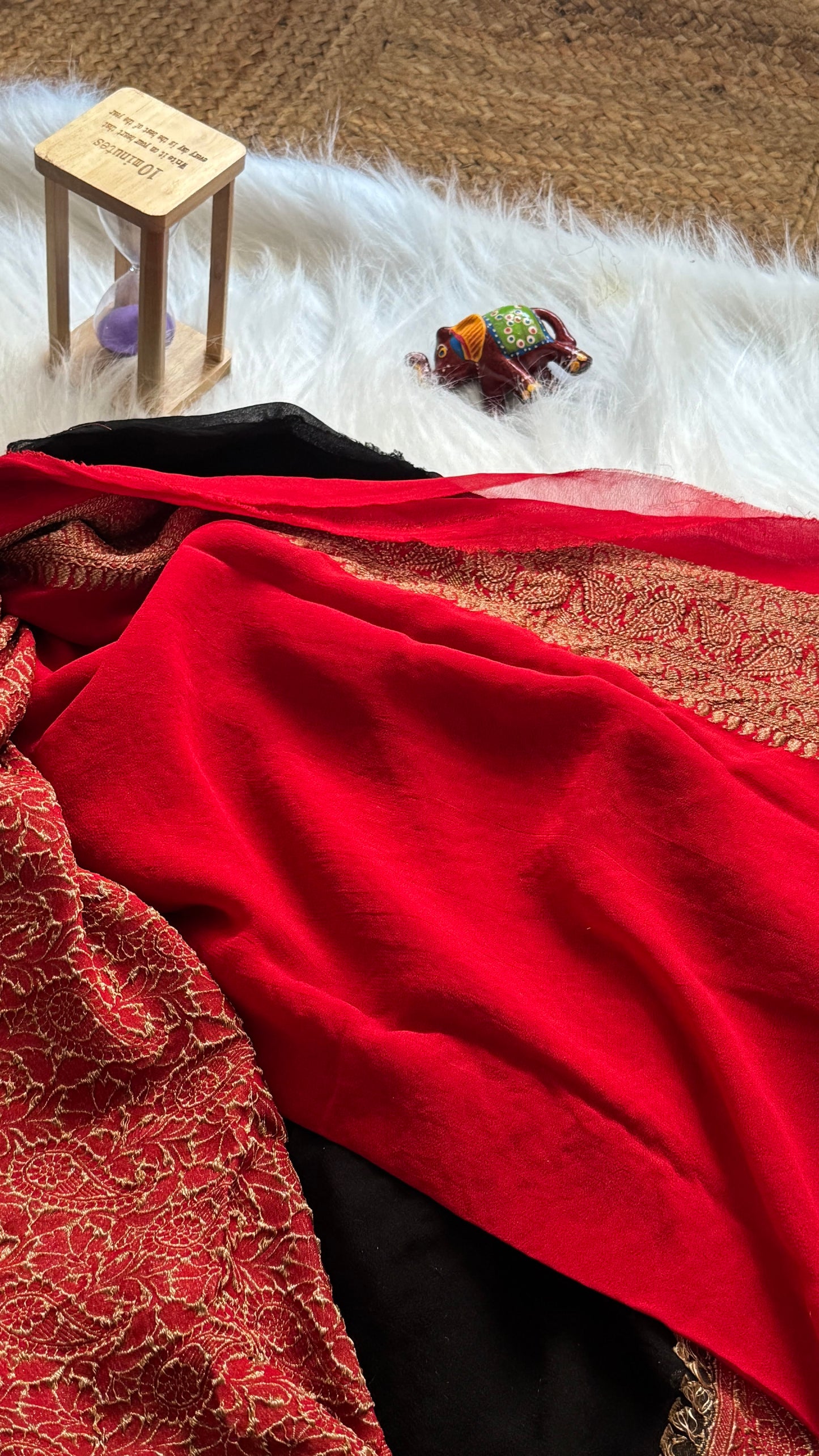 Khaddi Georgette - Black and Red
