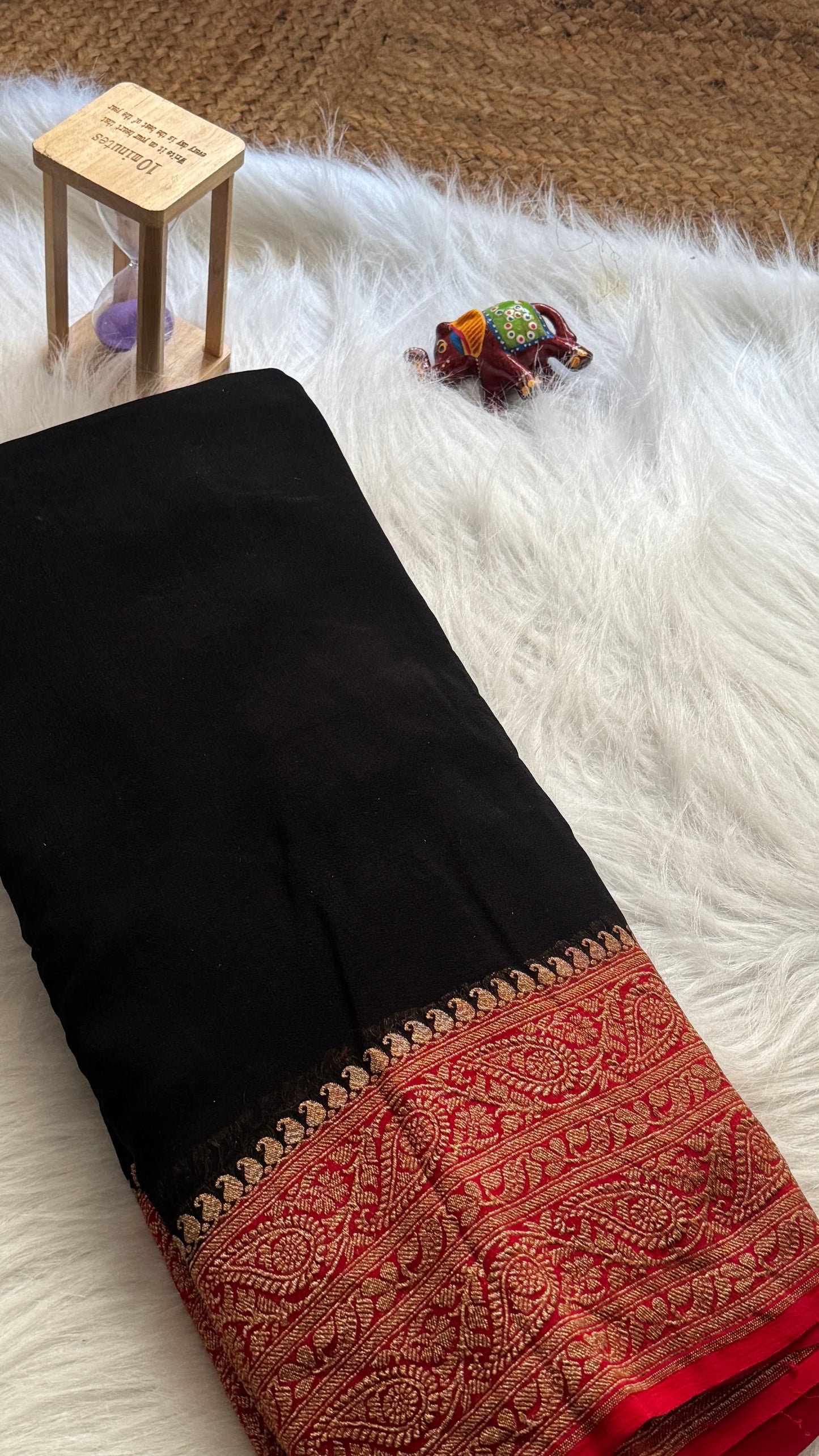 Khaddi Georgette - Black and Red