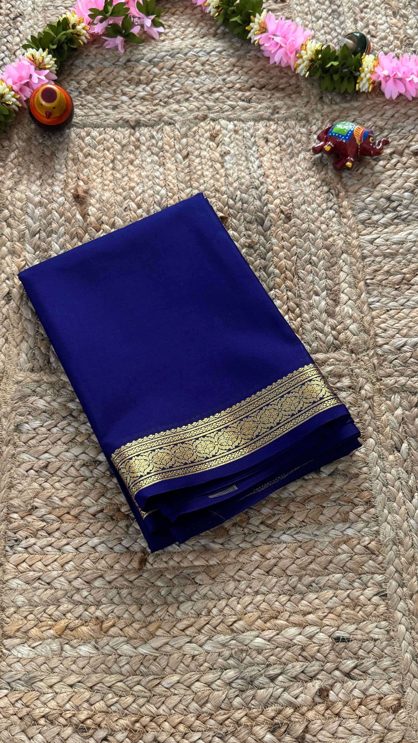 Mysore Silk Lite - Dark Blue small boarder