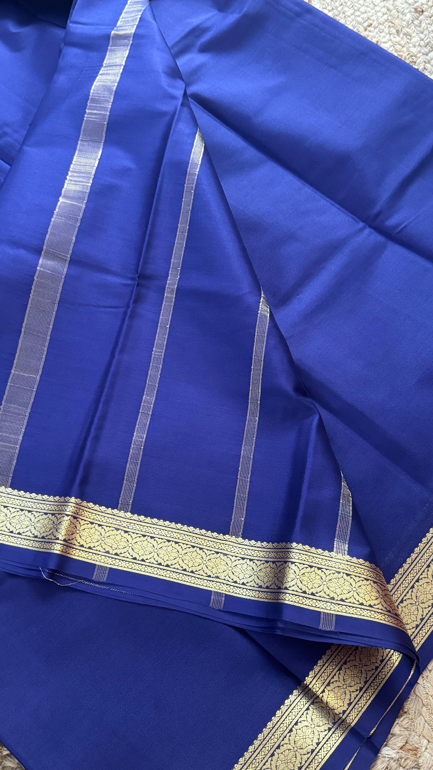 Mysore Silk Lite - Dark Blue small boarder