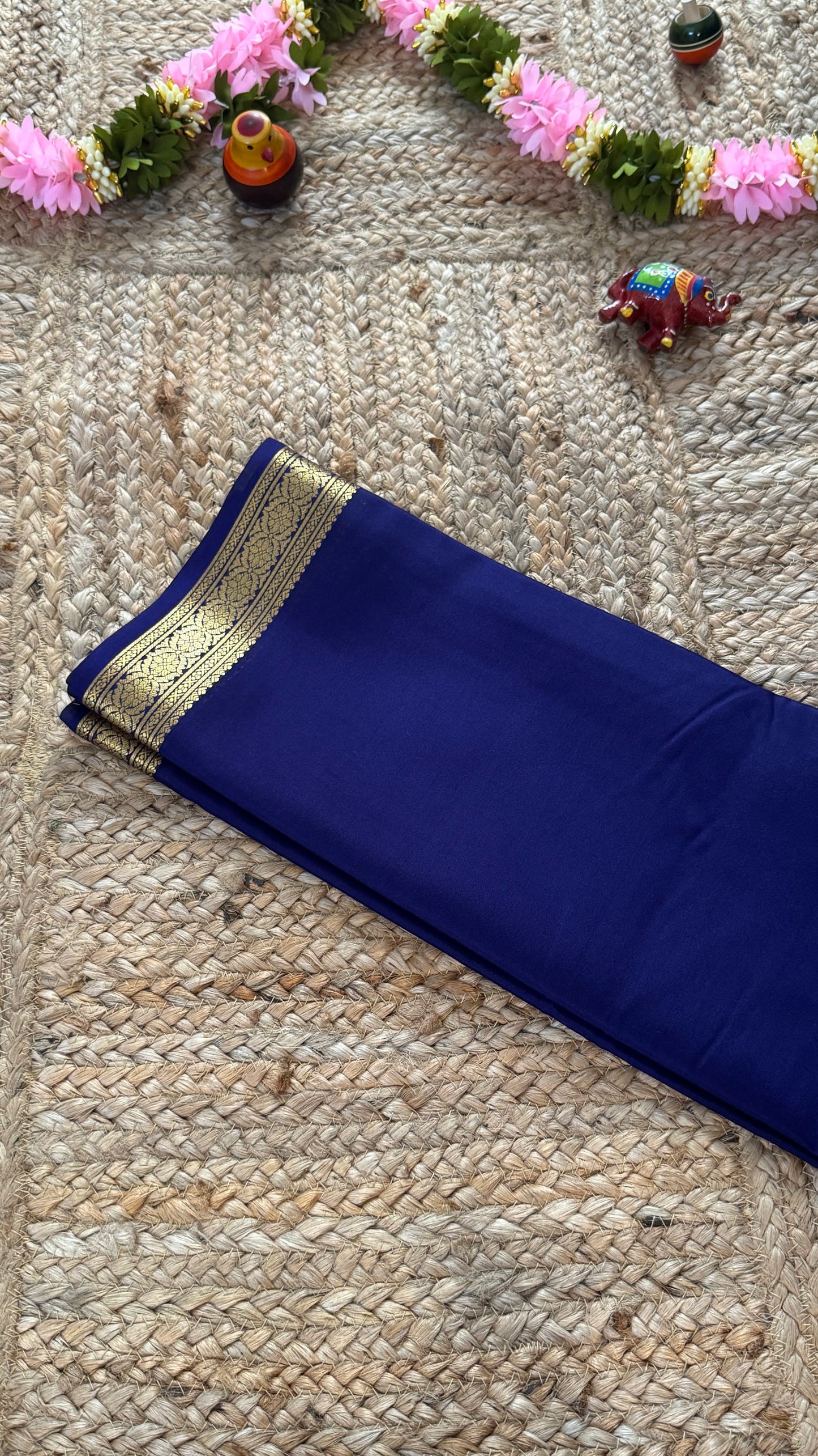 Mysore Silk Lite - Dark Blue small boarder
