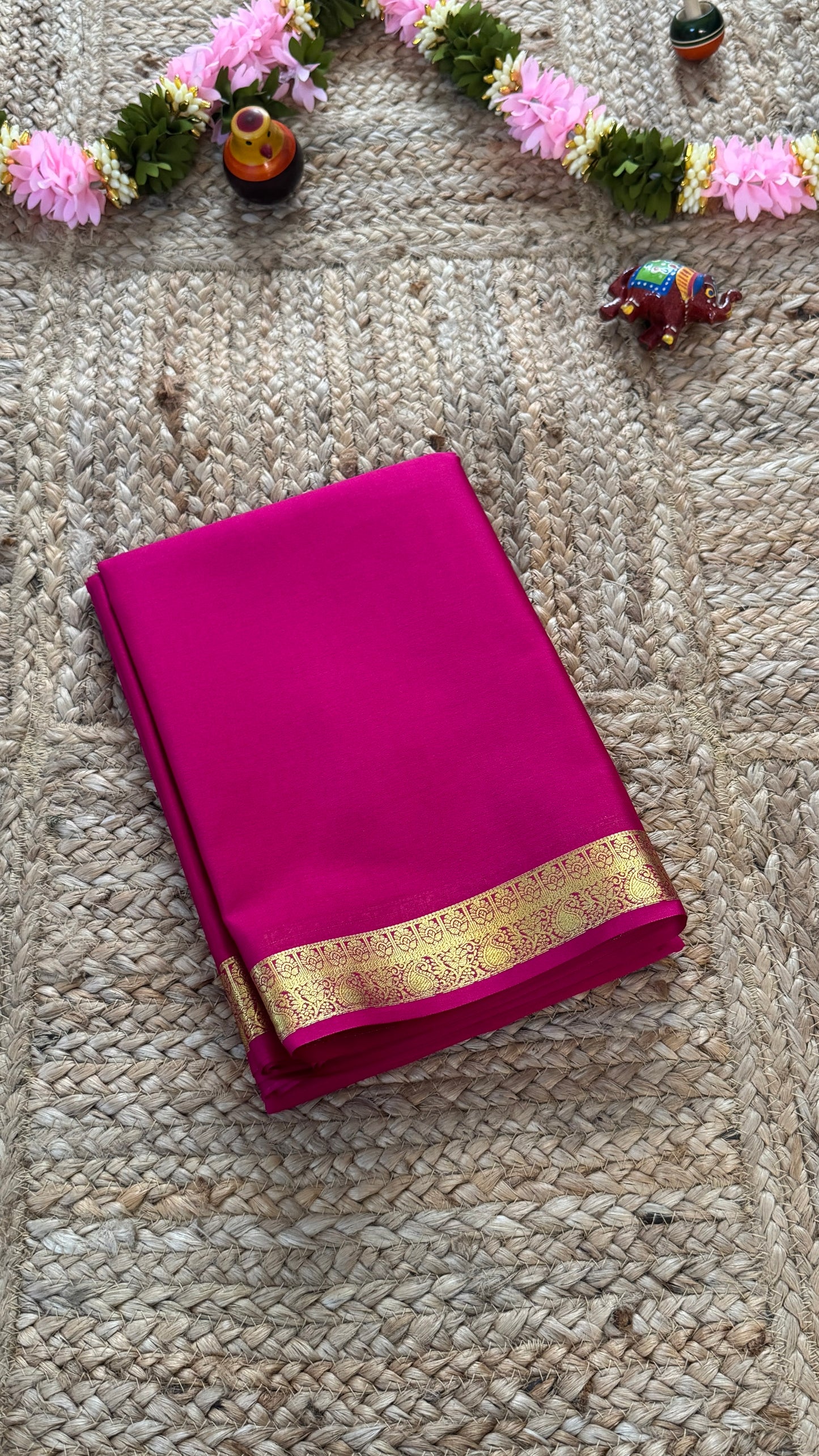 Mysore Silk Lite - Dark Pink small boarder