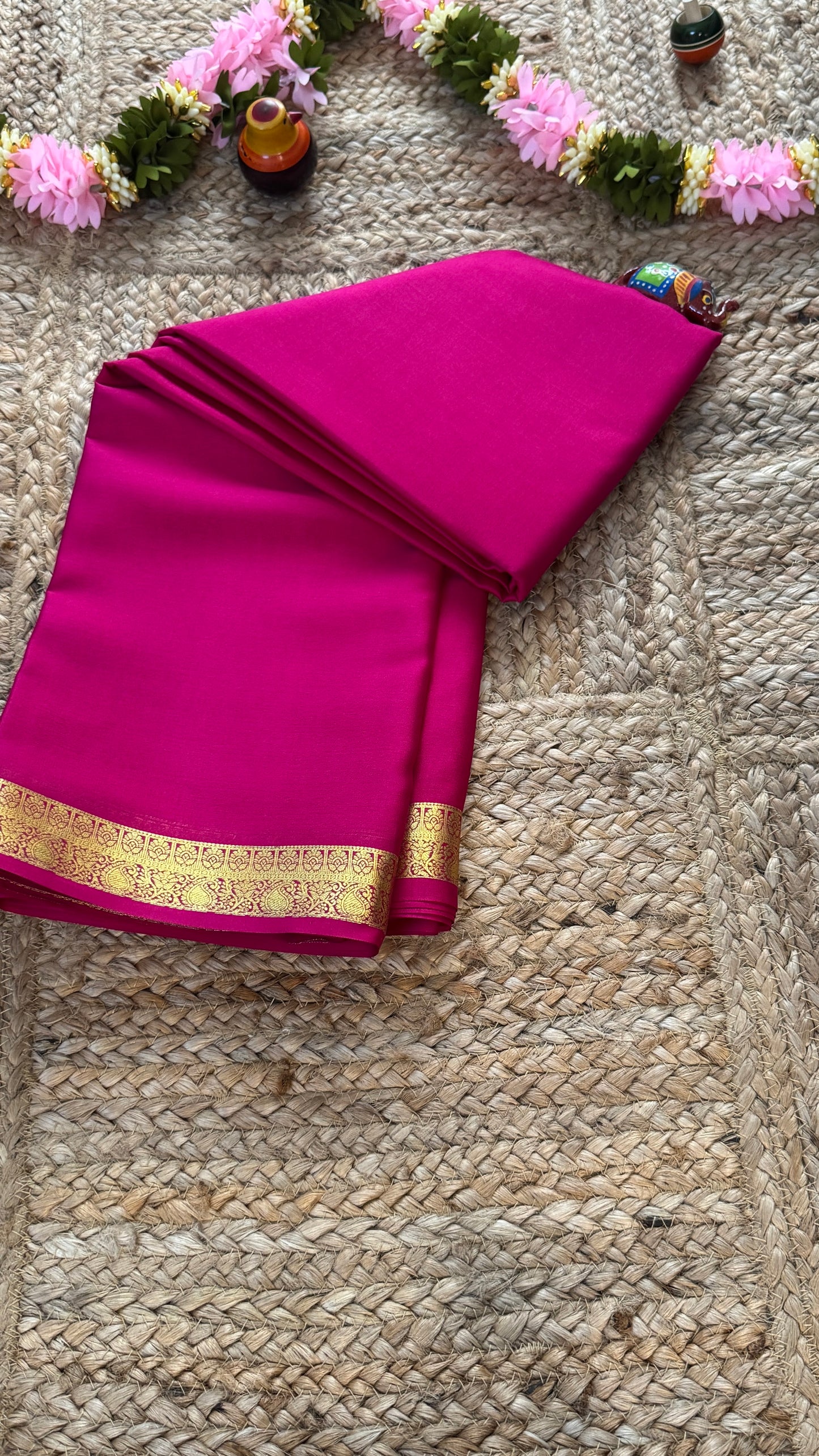 Mysore Silk Lite - Dark Pink small boarder