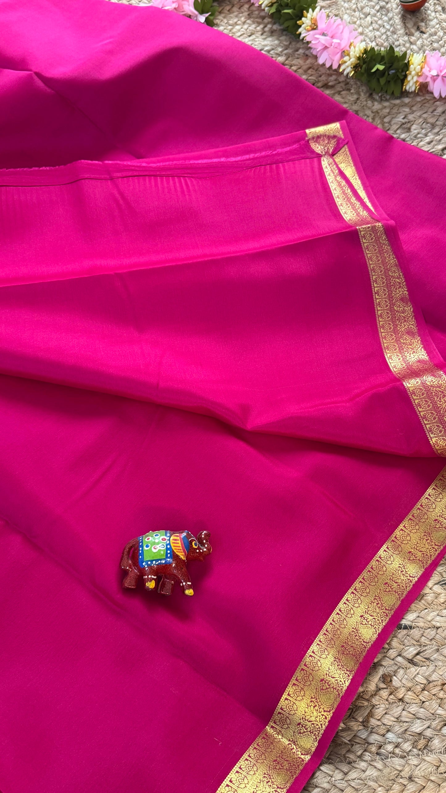 Mysore Silk Lite - Dark Pink small boarder