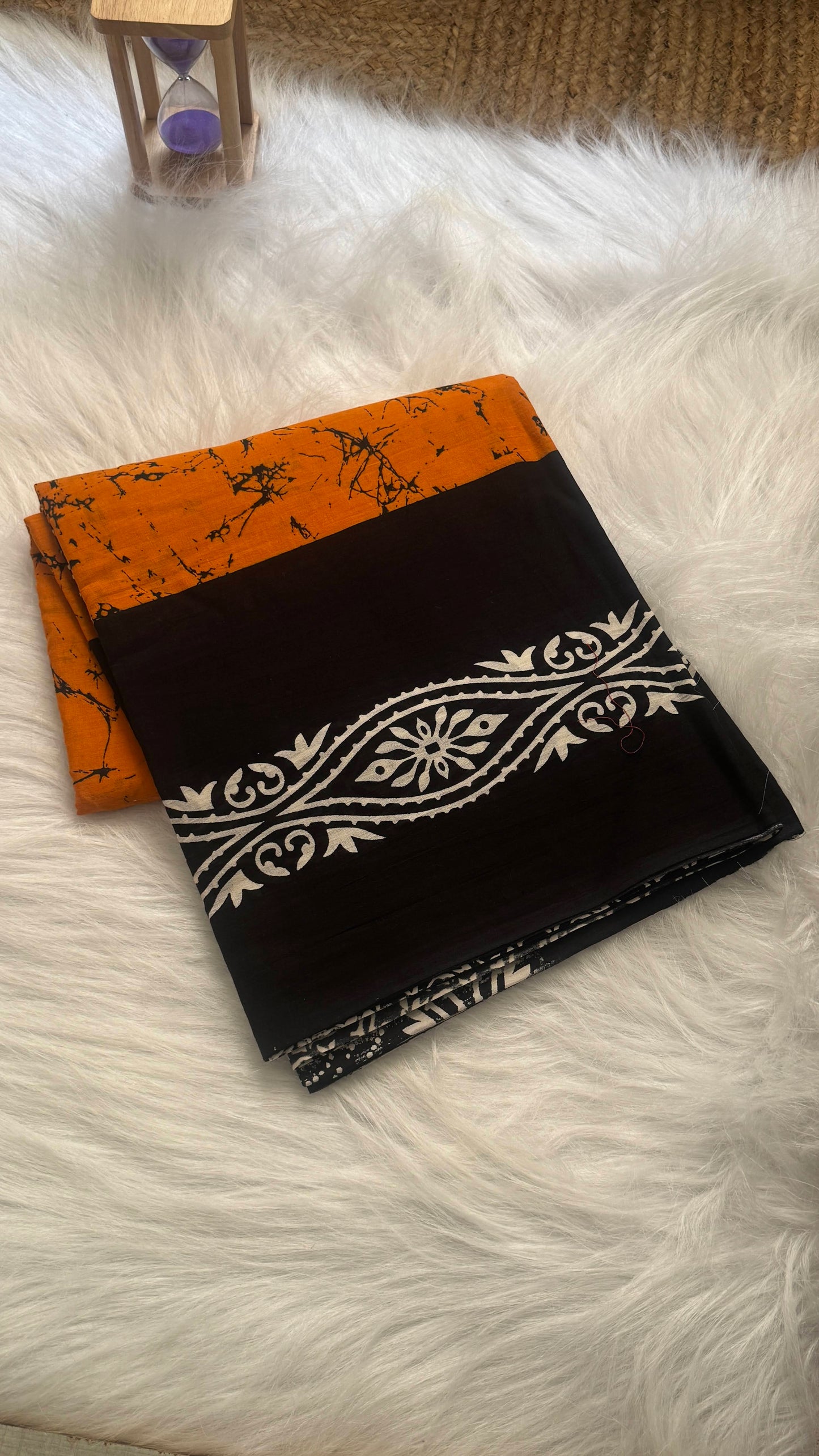 Mul Mul Cotton Sarees - Orange & Black