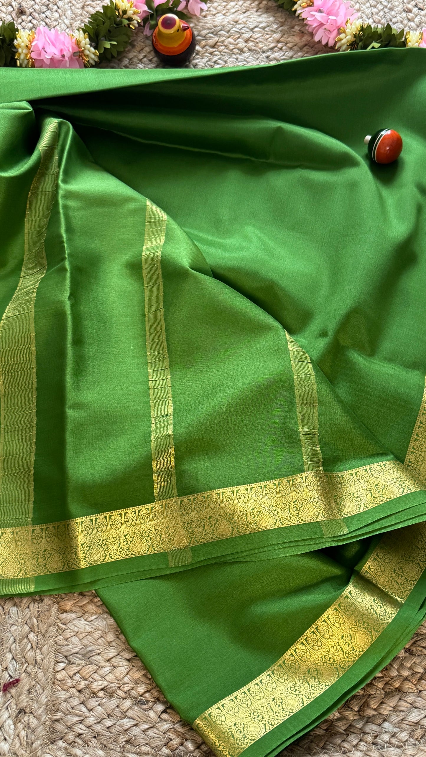 Mysore Silk Lite - Green small boarder
