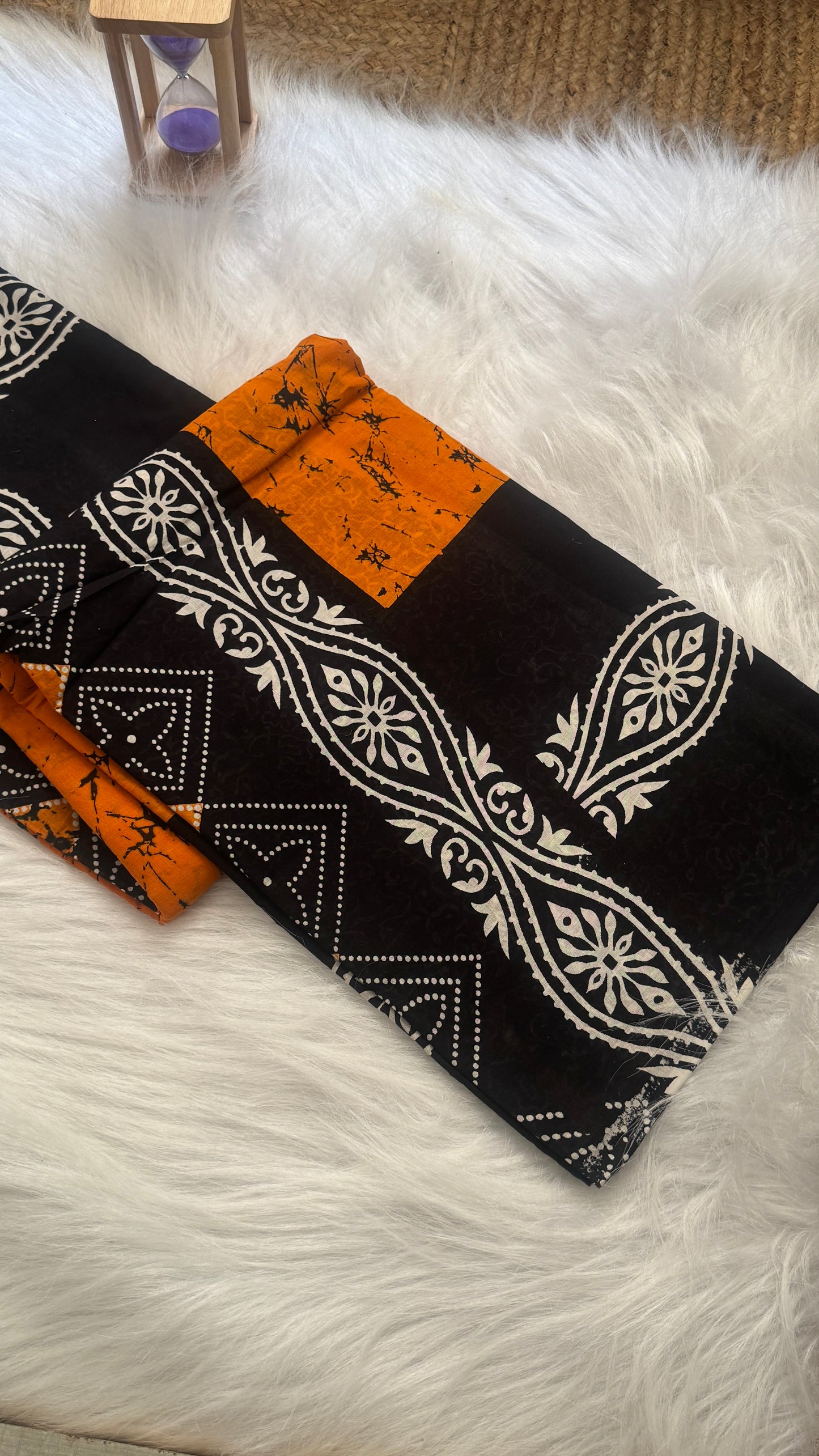 Mul Mul Cotton Sarees - Orange & Black