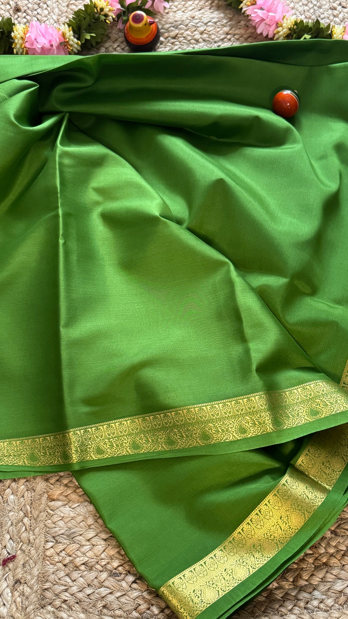 Mysore Silk Lite - Green small boarder