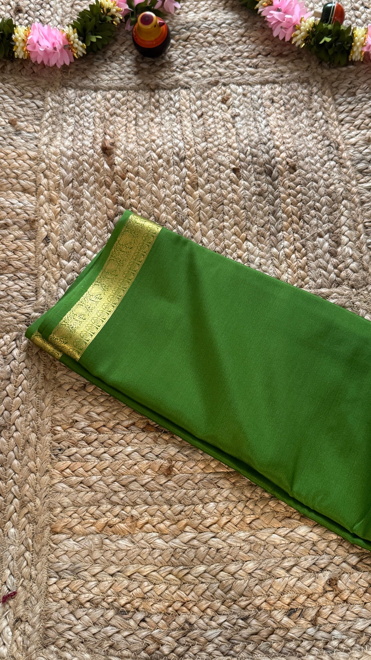 Mysore Silk Lite - Green small boarder