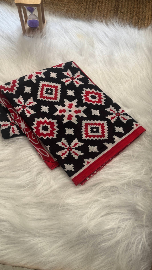 Mul Mul Cotton Sarees - Black and Pink