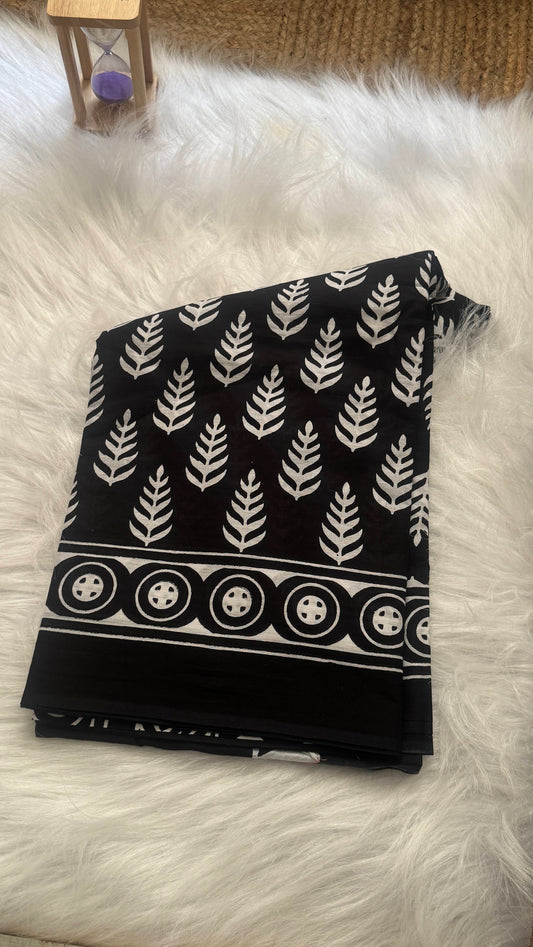 Mul Mul Cotton Sarees - Black and White