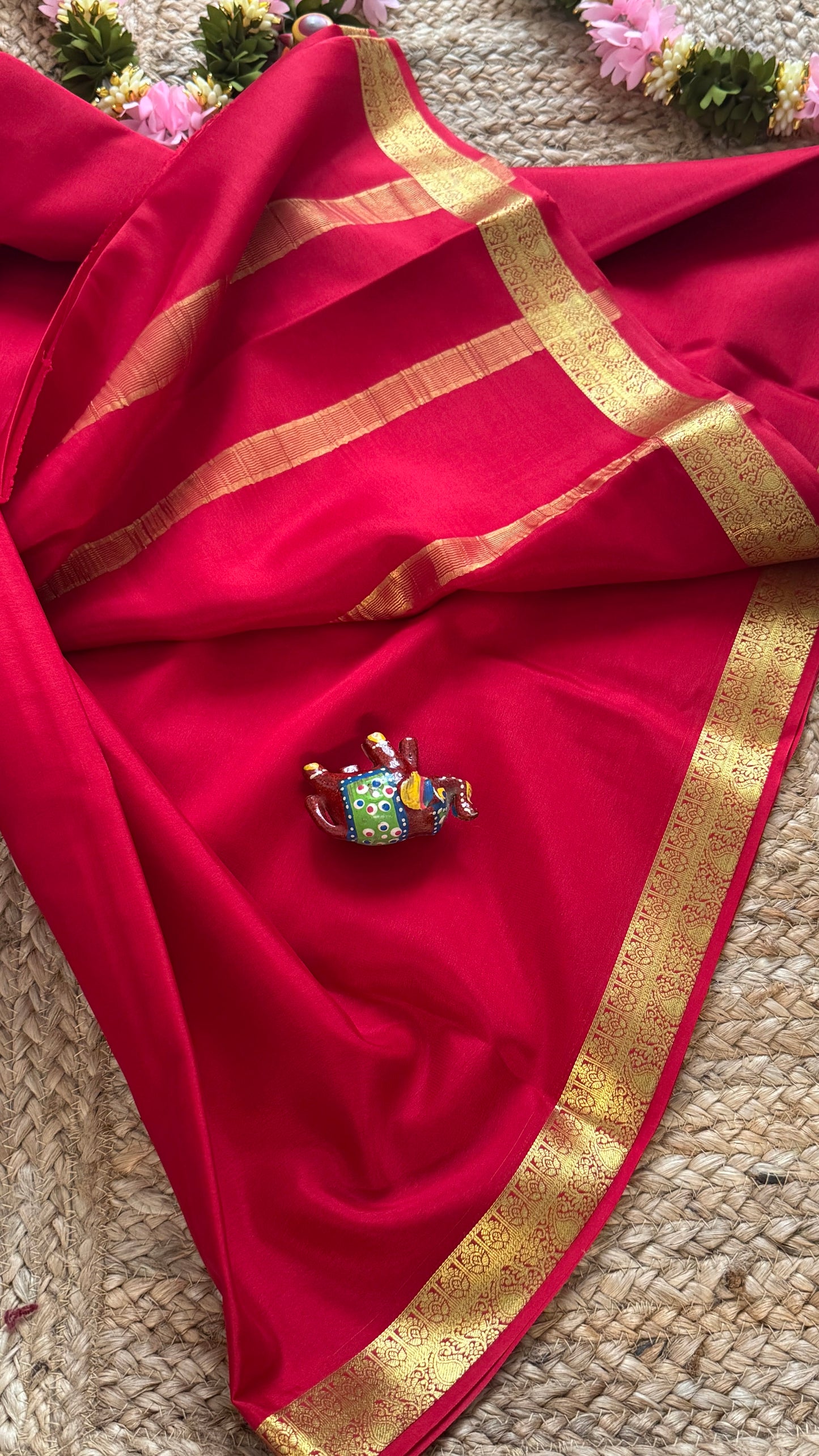 Mysore Silk Lite - Red small boarder