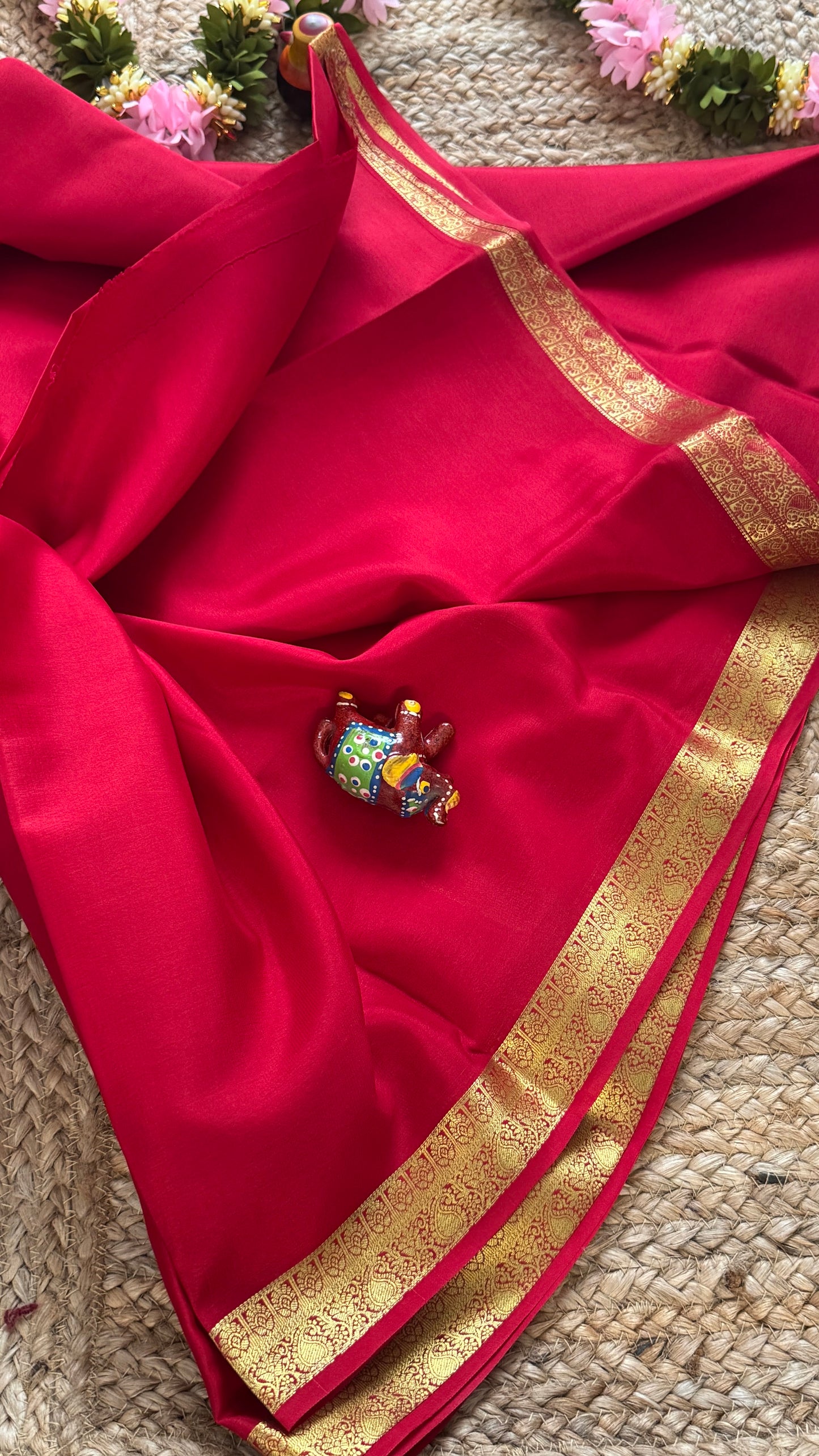 Mysore Silk Lite - Red small boarder