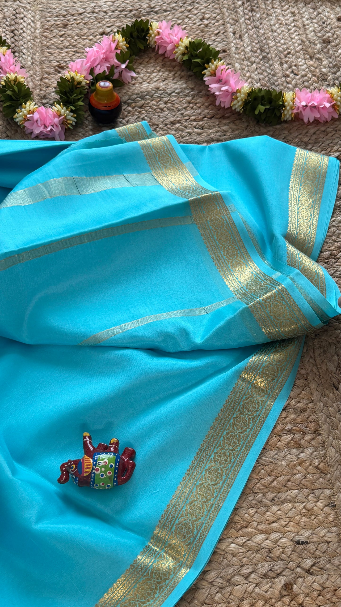 Mysore Silk Lite - Light Blue small boarder