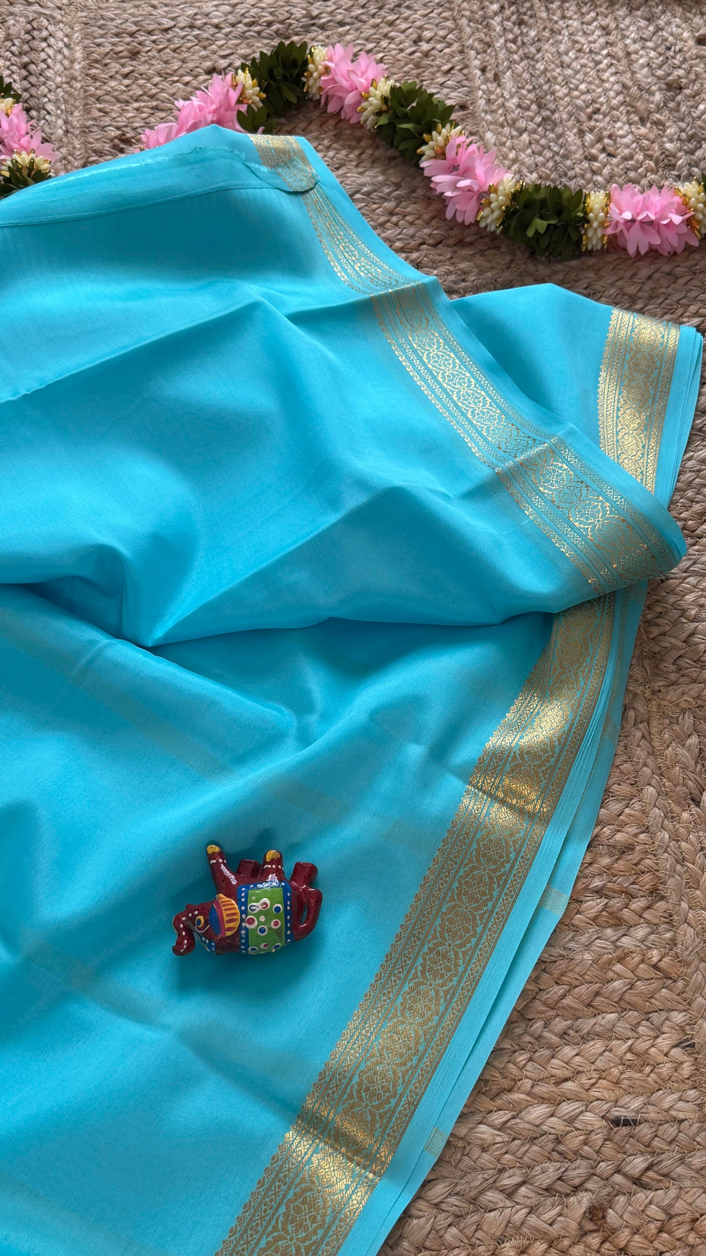 Mysore Silk Lite - Light Blue small boarder