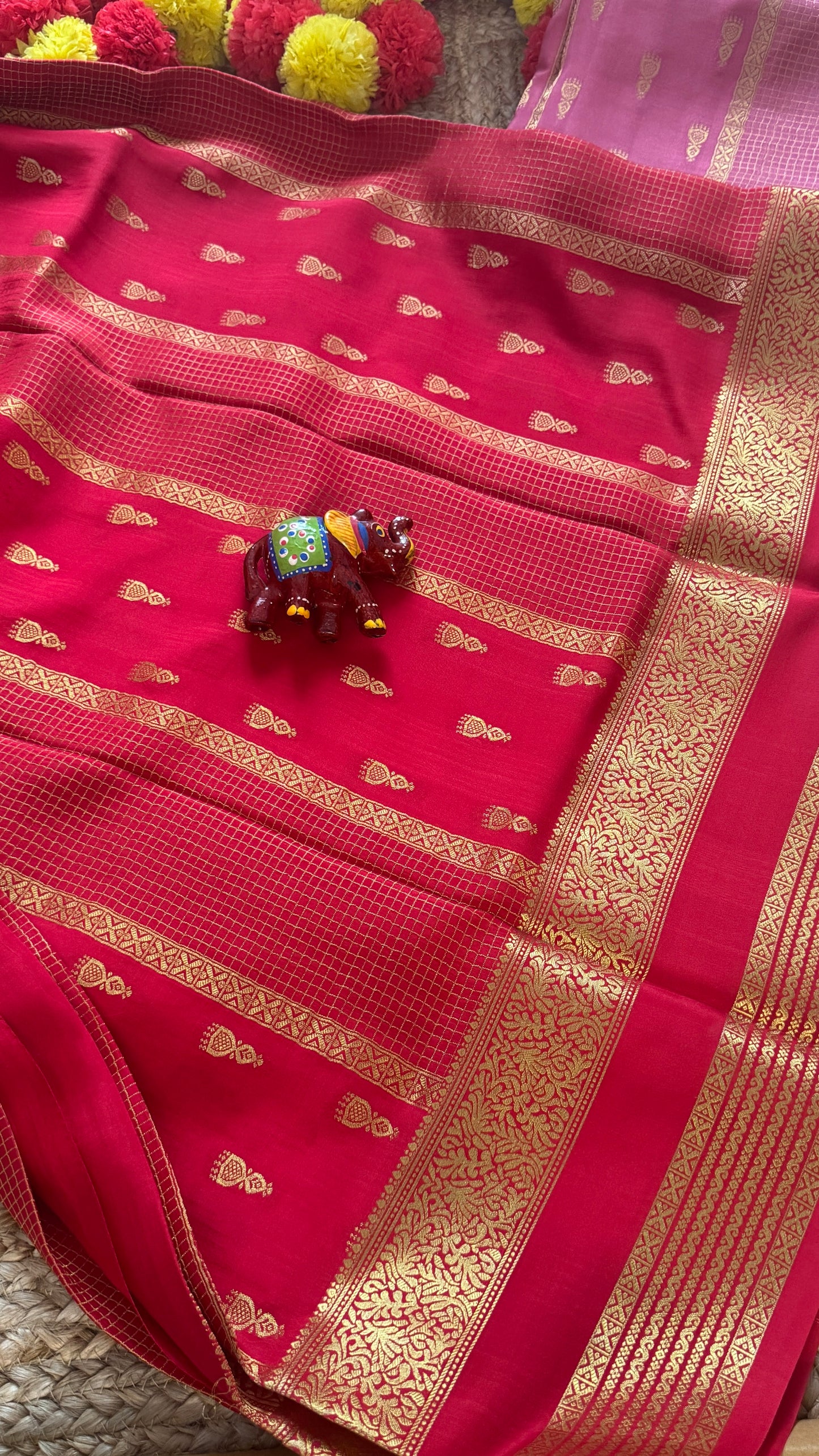 Pure Mysore Silk Saree - Jhumka Zari Solid Red