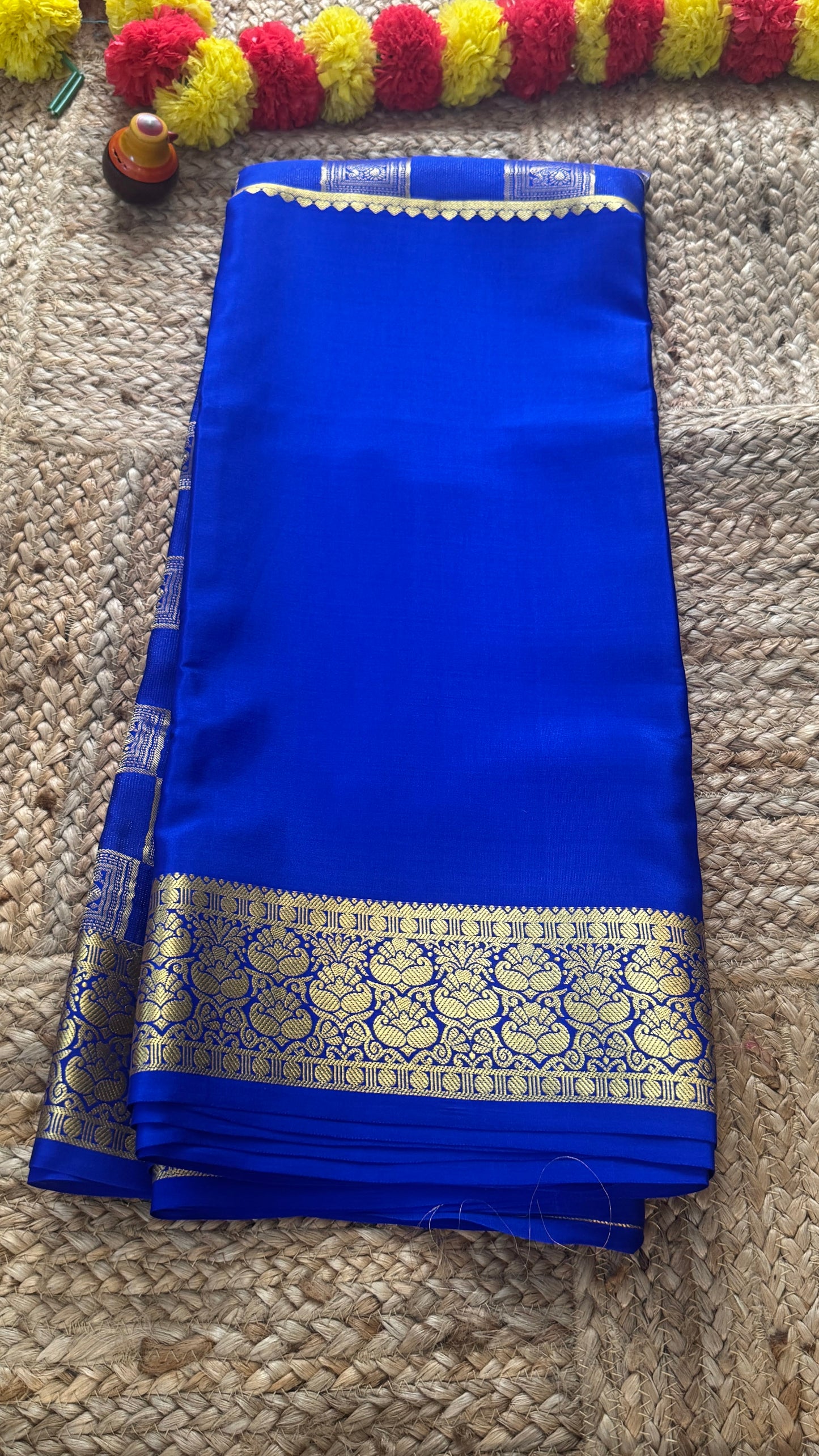 Pure Mysore Silk Saree - Bespoke - Blue half n half - Mysuru - 05